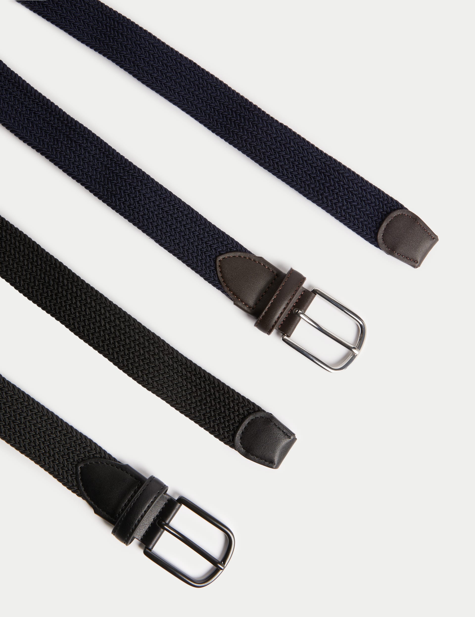 M&S Collection Men's 2 Pack Stretch Woven Active Waist Belts - 34-36 - Black Mix, Black Mix