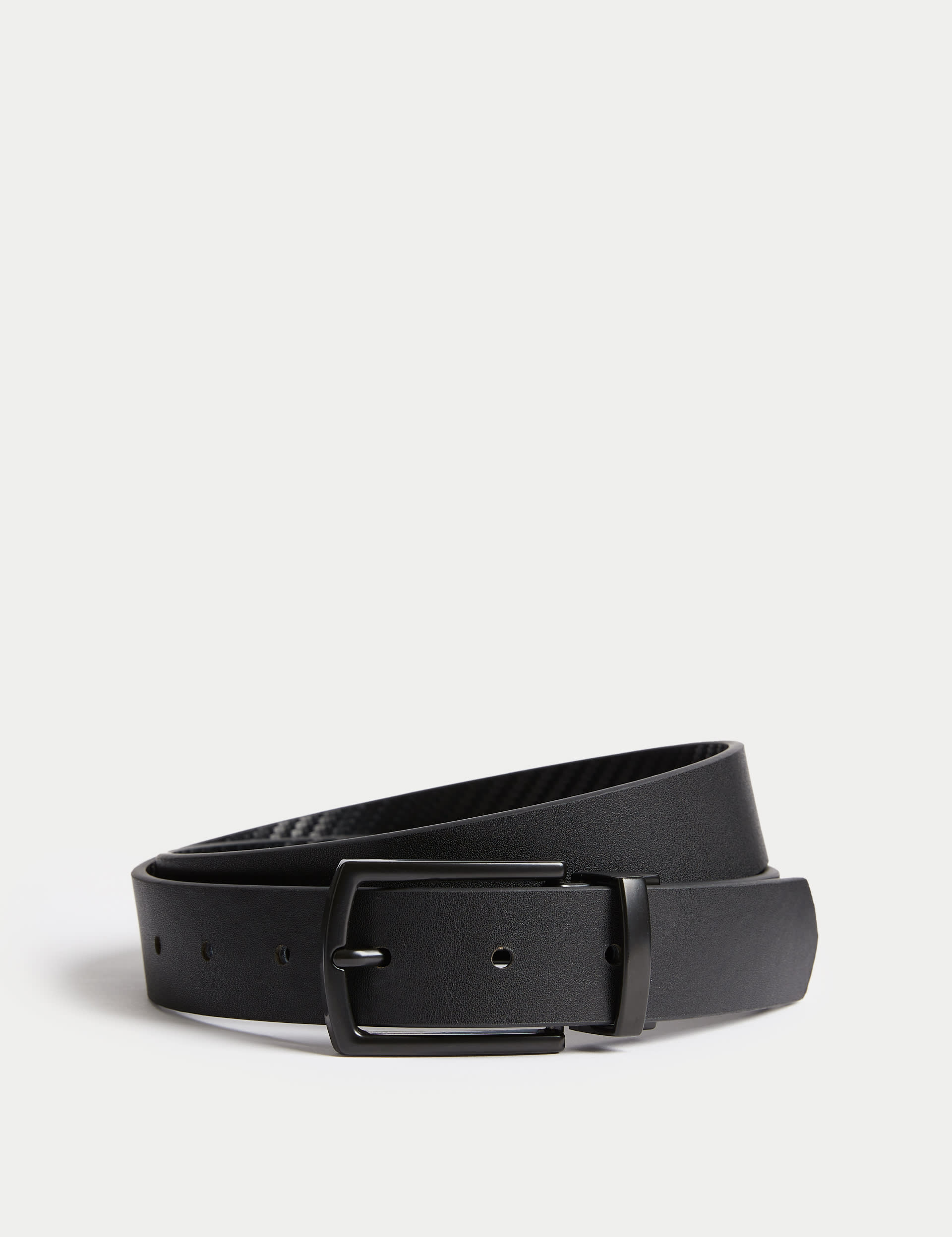 M&S Collection Men's Leather Textured Reversible Belt - 38-40 - Black, Black