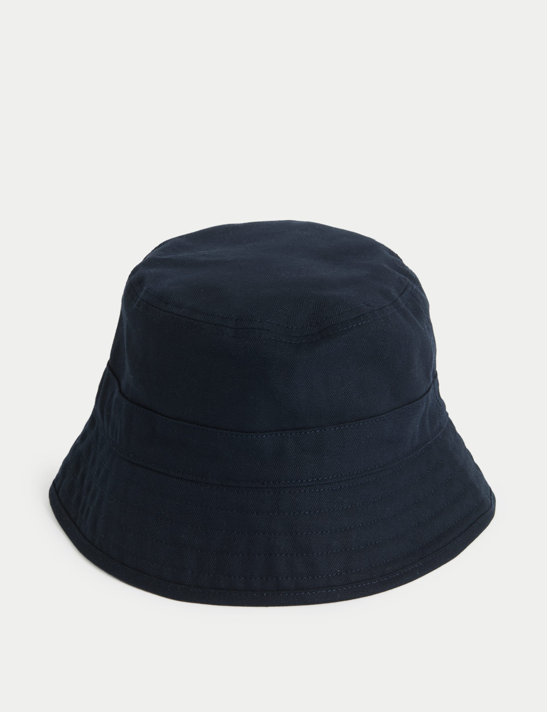 M&S Collection Men's Pure Cotton Herringbone Bucket Hat - L-XL - Navy, Navy