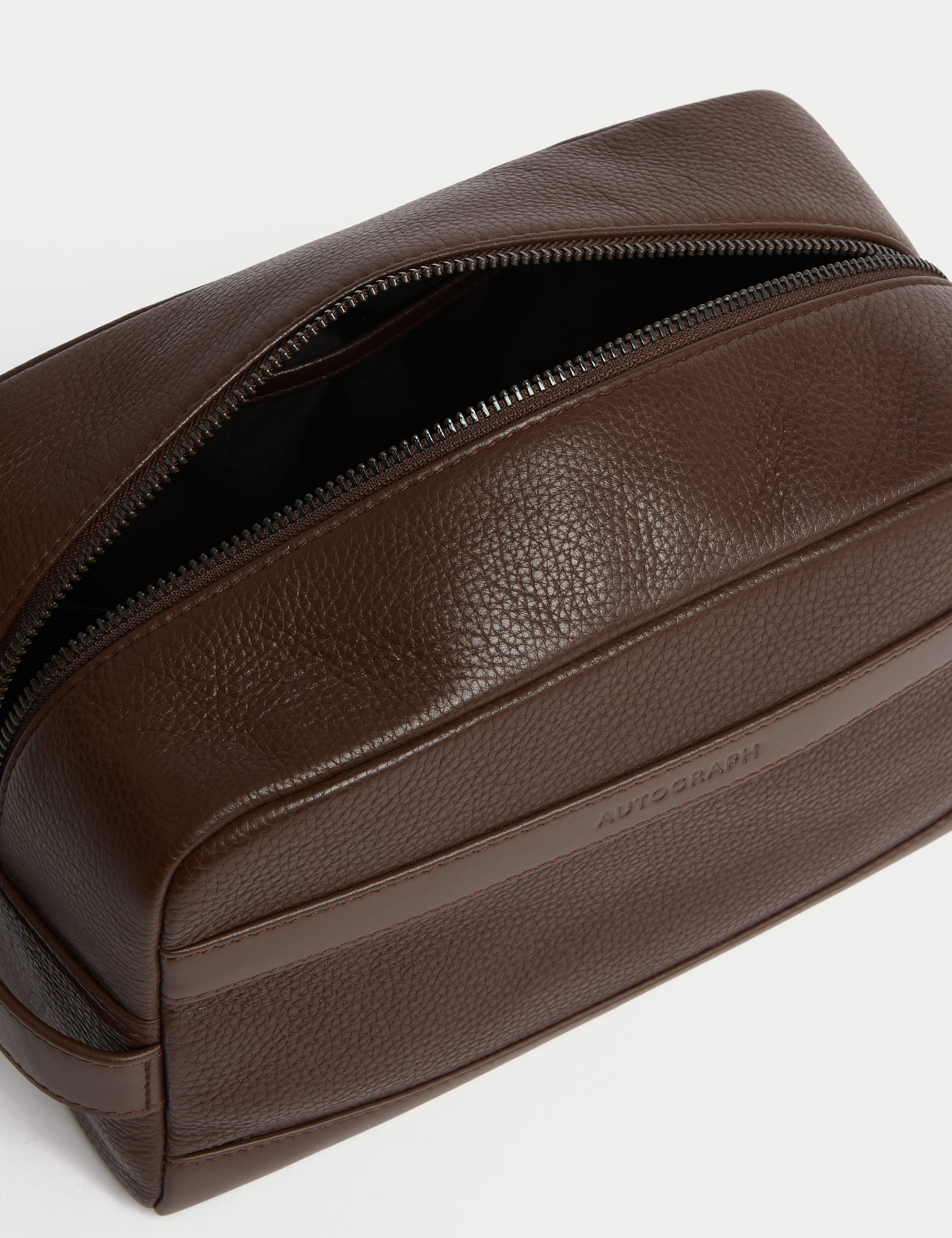 Autograph Men's Leather Pebble Grain Washbag - one size - Brown, Brown