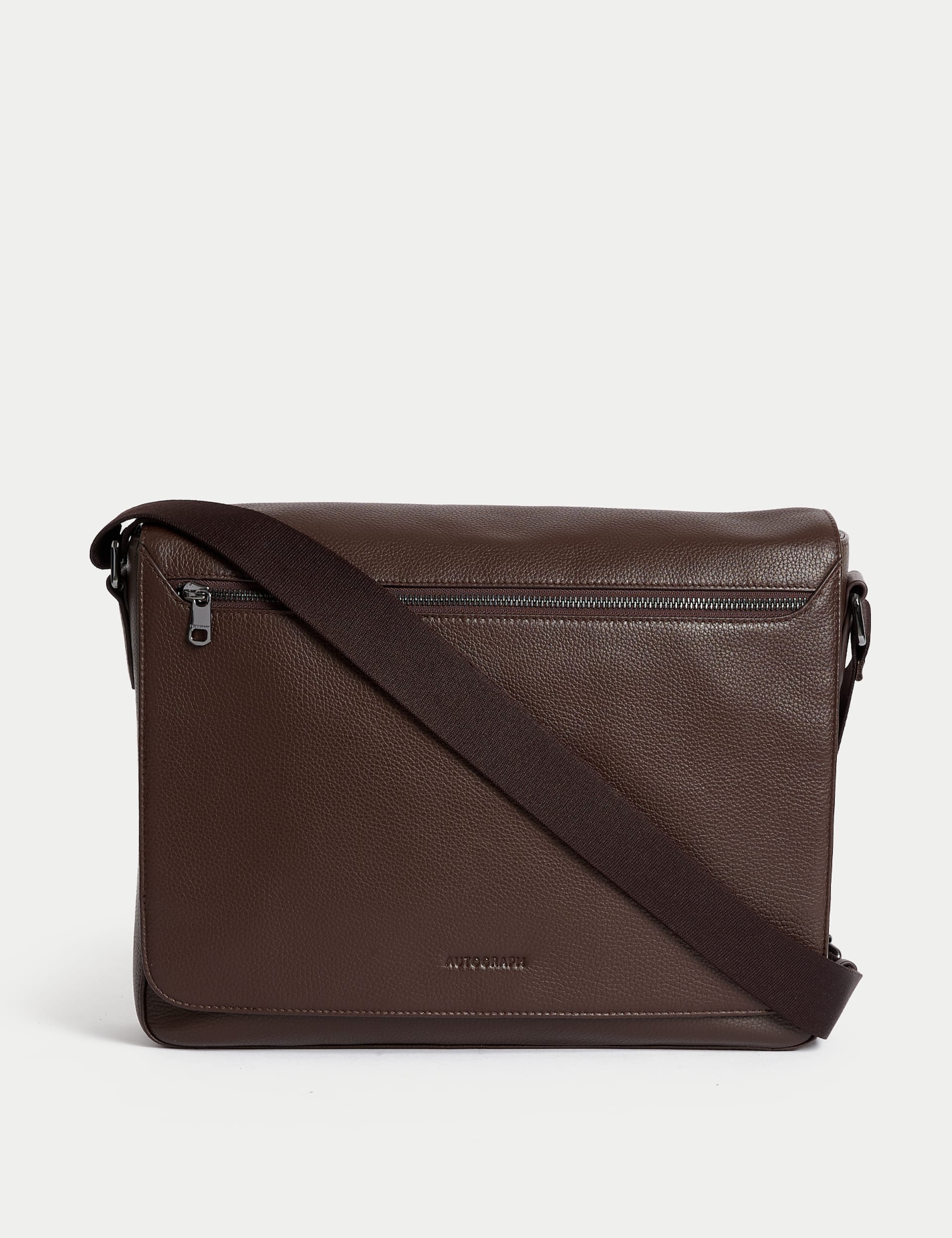 Autograph Men's Leather Pebble Grain Messenger Bag - Brown, Black,Brown