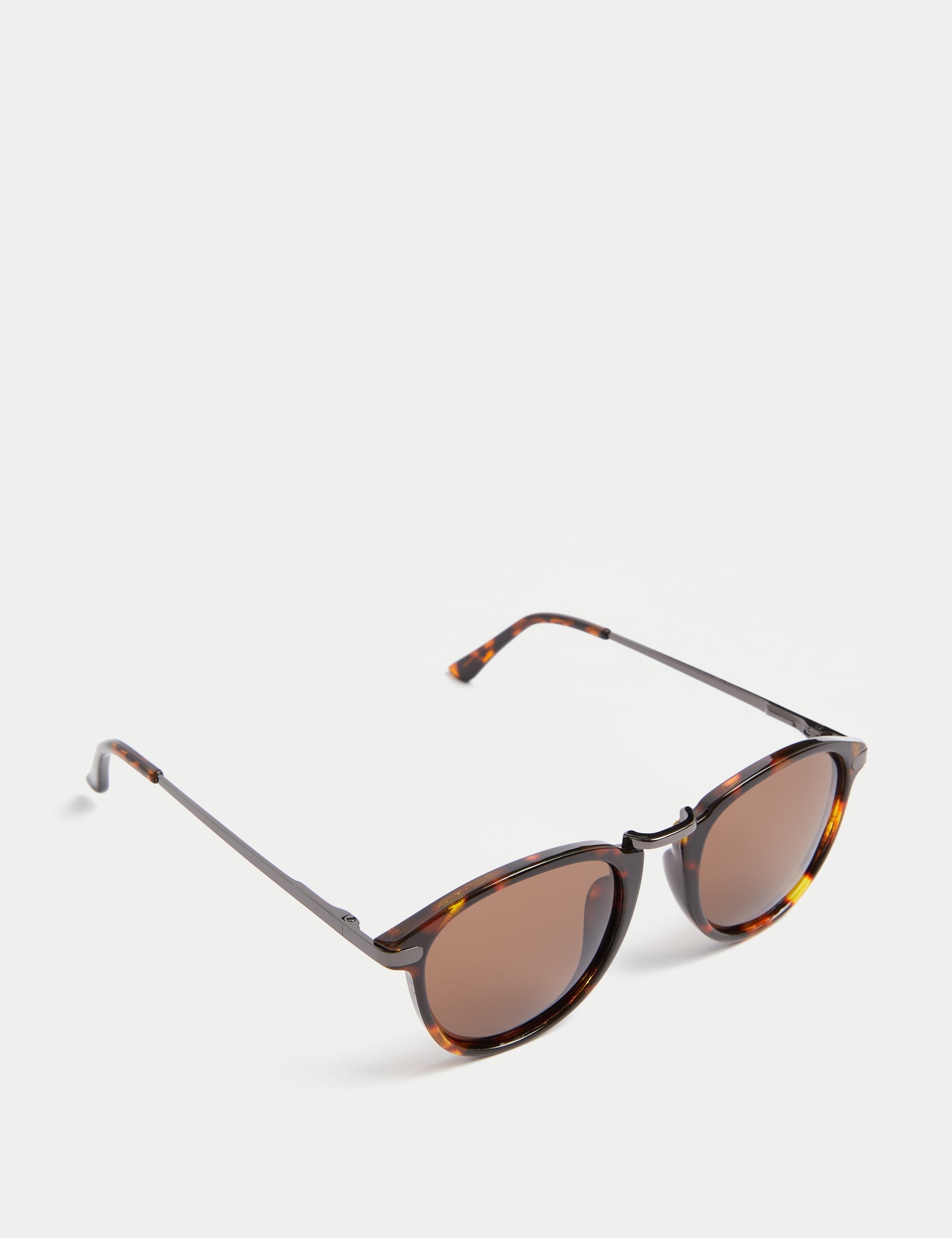 M&S Collection Men's Round Polarised Sunglasses - one size - Brown Mix, Brown Mix,Dark Grey