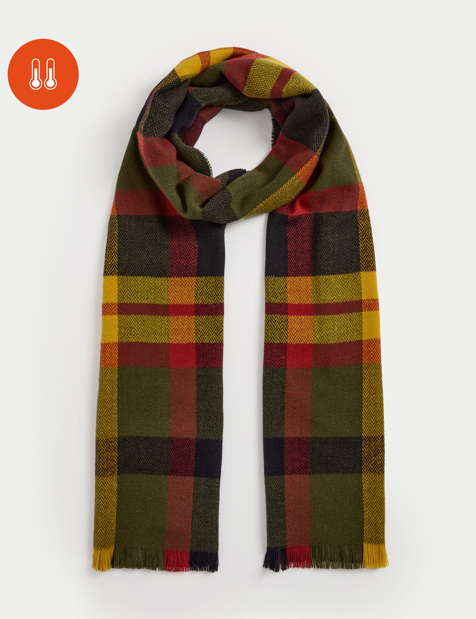 M&S Collection Men's Heatgen™ Checked Scarf - one size - Red Mix, Red Mix,Grey Mix,Charcoal Mix,Camel,Multi