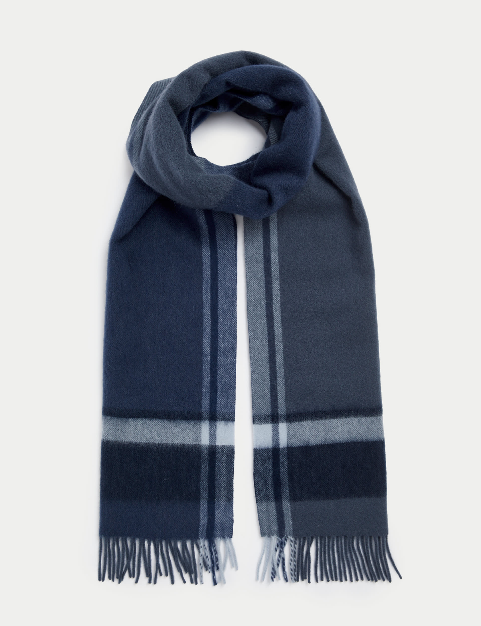 Autograph Men's Merino Wool Checked Scarf - one size - Blue, Blue