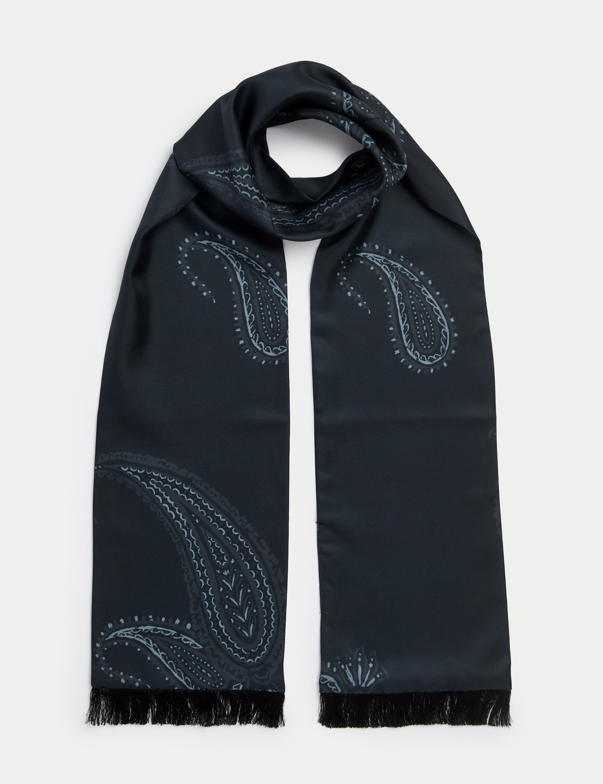 Autograph Men's Satin Paisley Print Scarf - Black, Black