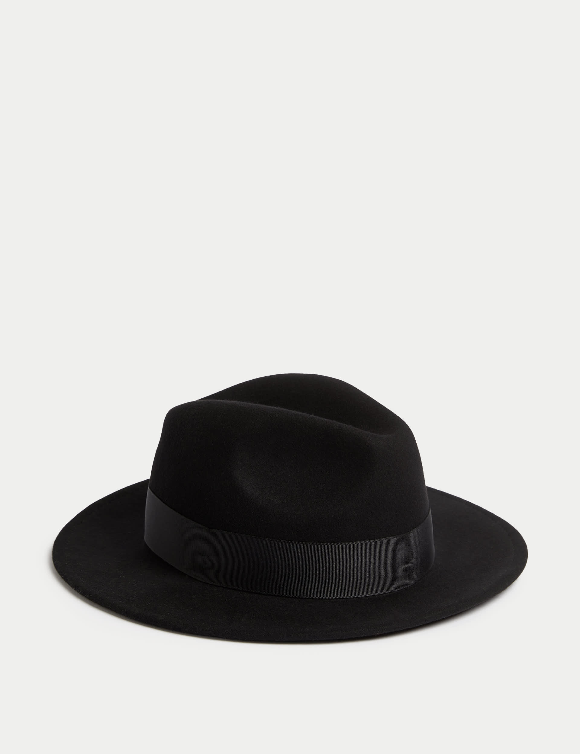 M&S Collection Men's Pure Wool Fedora Hat with Stormwear™ - L-XL - Black, Black