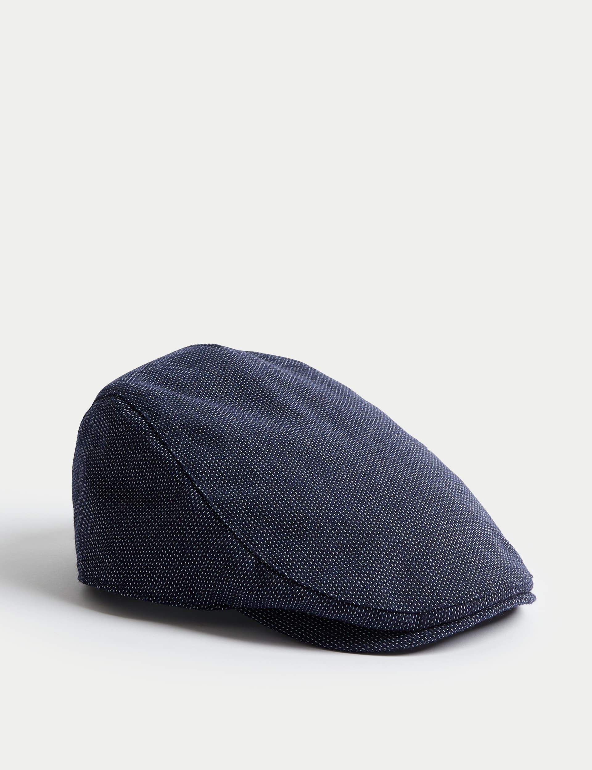 M&S Collection Men's Checked Flat Cap - S-M - Navy Mix, Navy Mix