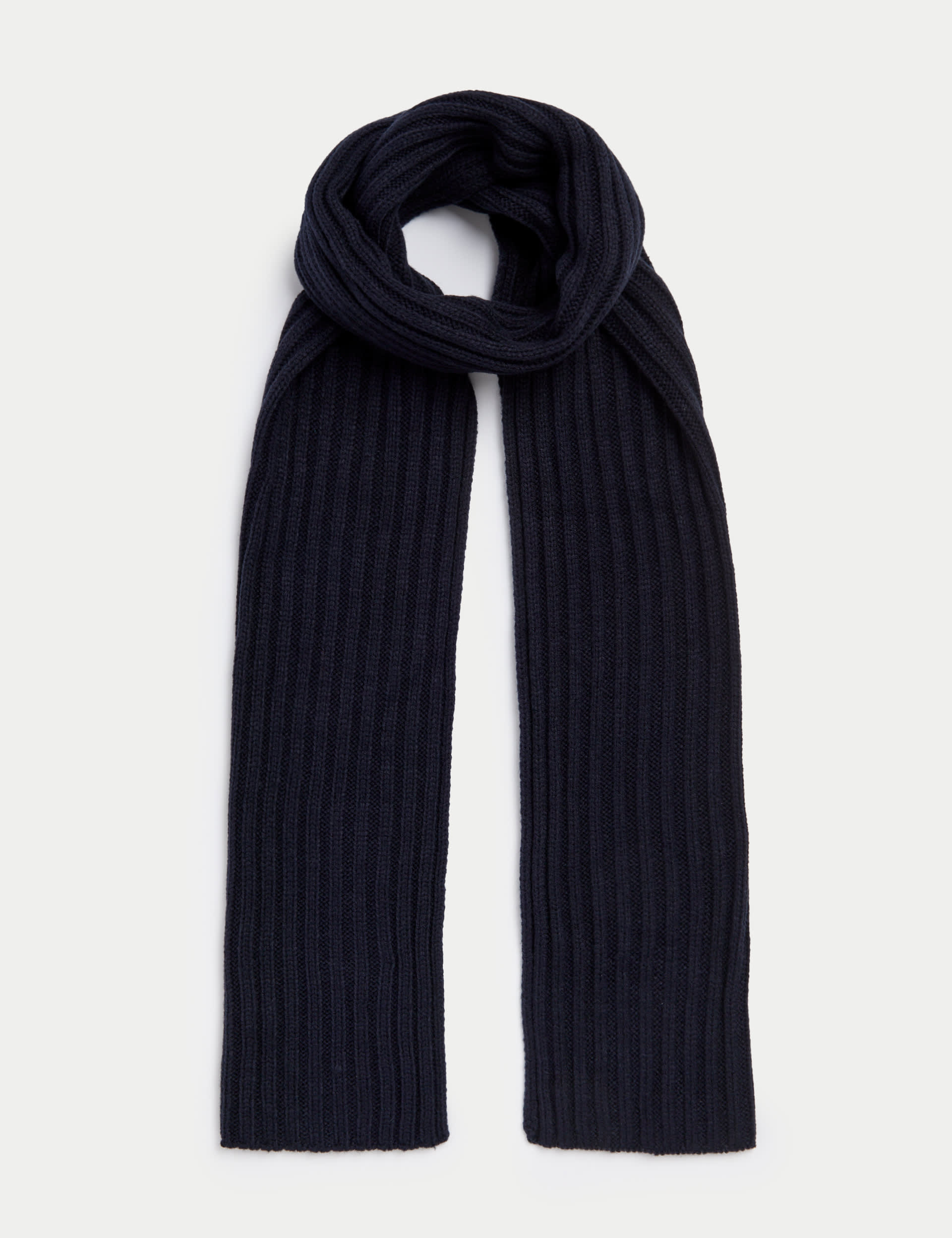 M&S Collection Men's Knitted Textured Scarf - one size - Navy, Navy,Black,Charcoal Mix,Light Grey