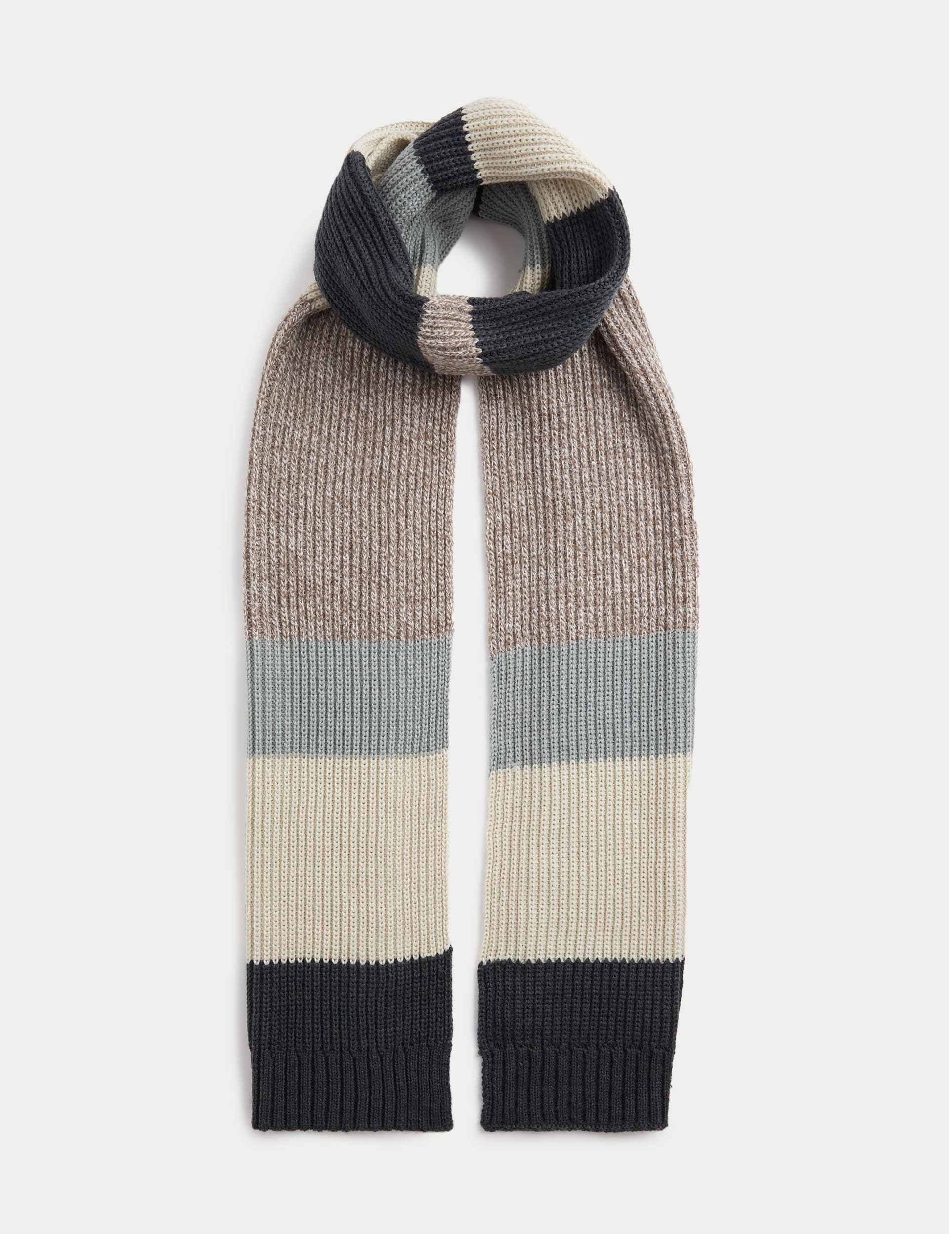 M&S Collection Men's Striped Knitted Scarf - one size - Grey Mix, Grey Mix