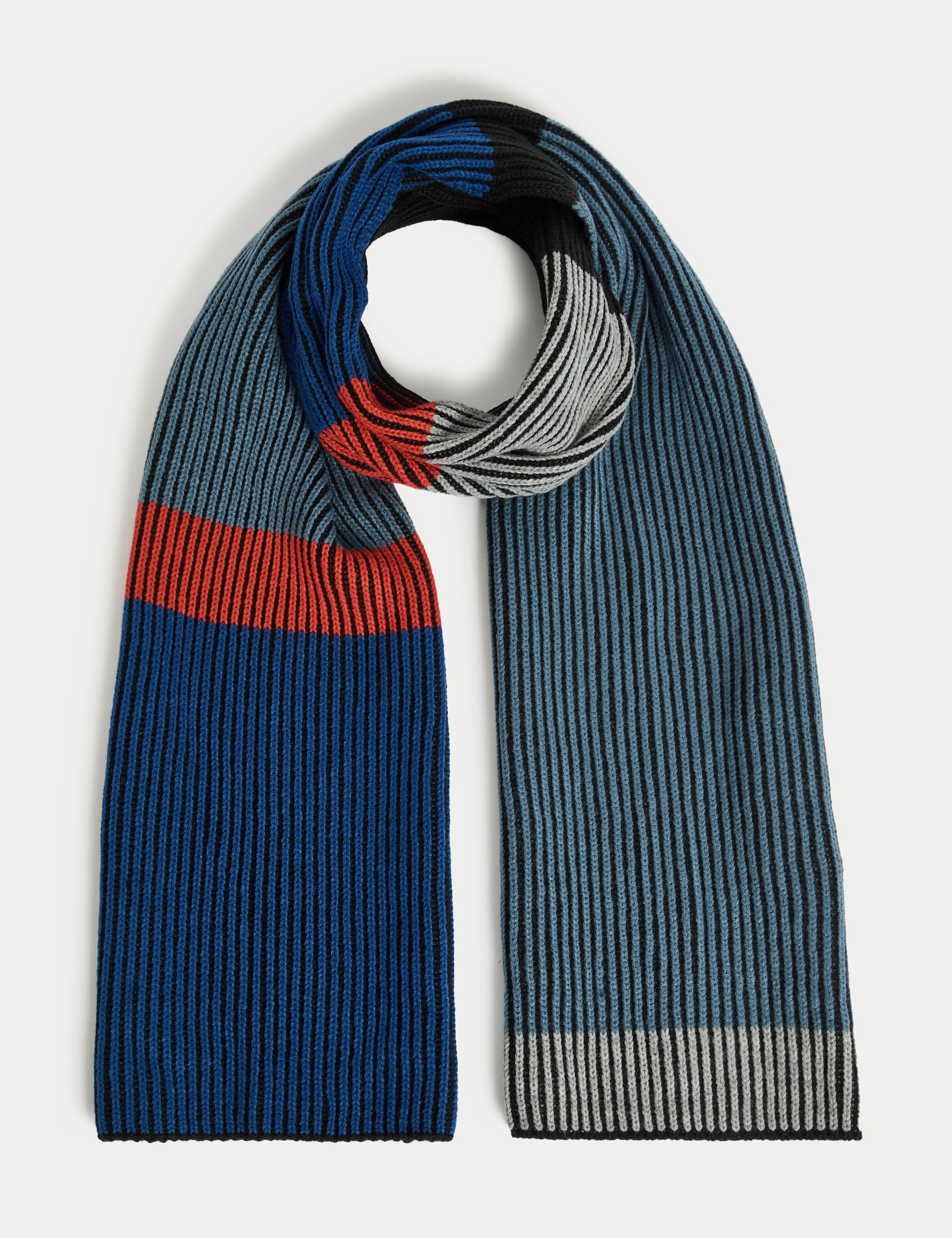 M&S Collection Men's Two-Tone Colourblock Rib Knit Scarf - Multi, Multi