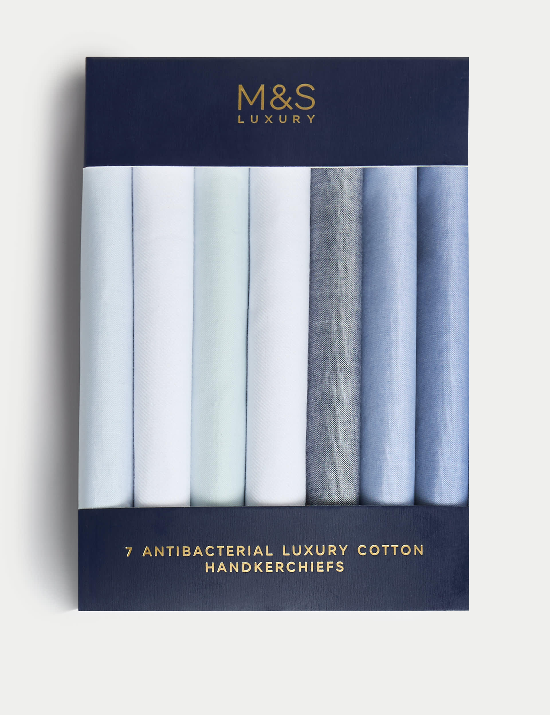 M&S Collection Men's 7pk Antibacterial Pure Cotton Handkerchiefs - one size - Blue Mix, White,Blue M