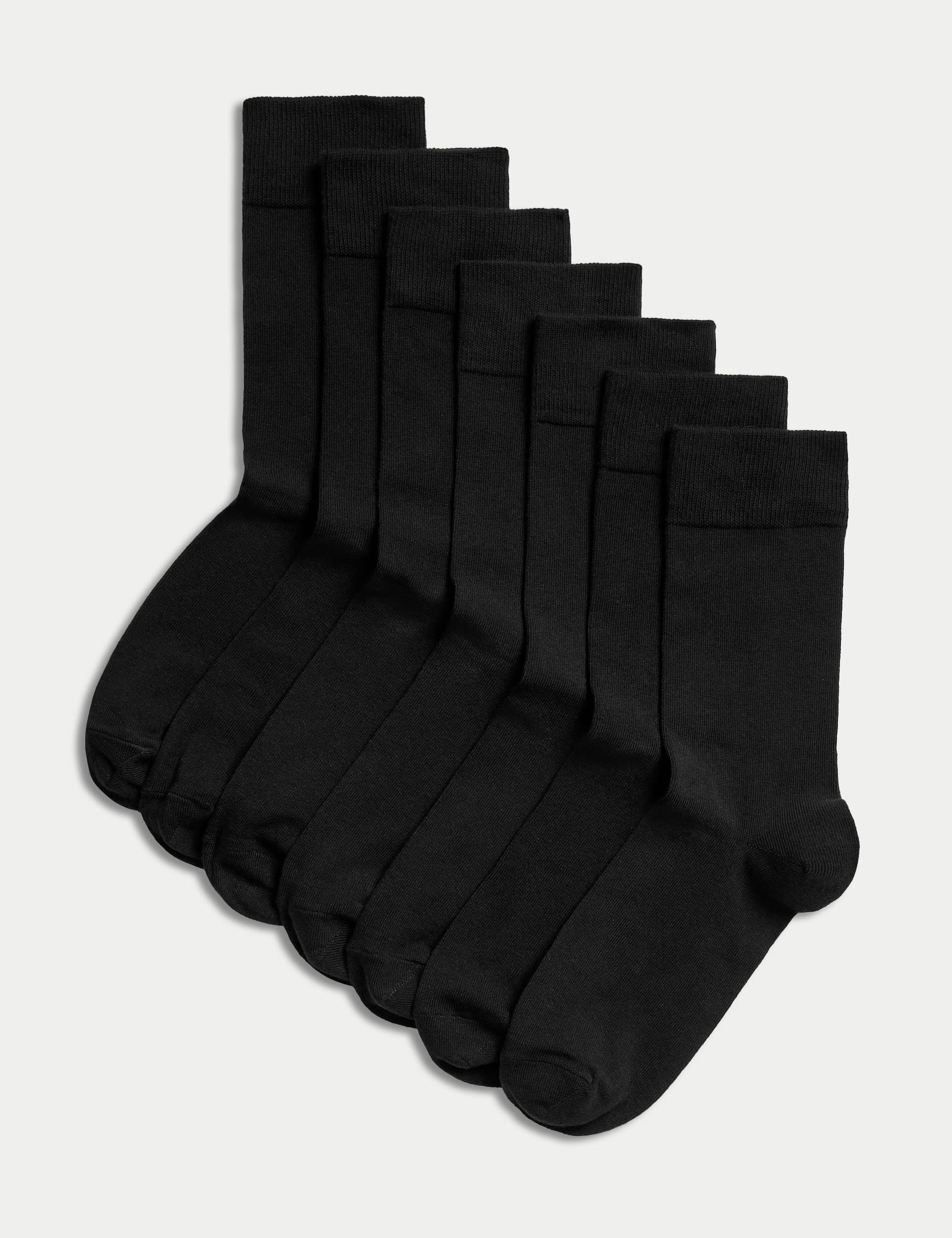 M&S Collection Men's 7pk Cotton Rich Socks - XLREG - Black, Black