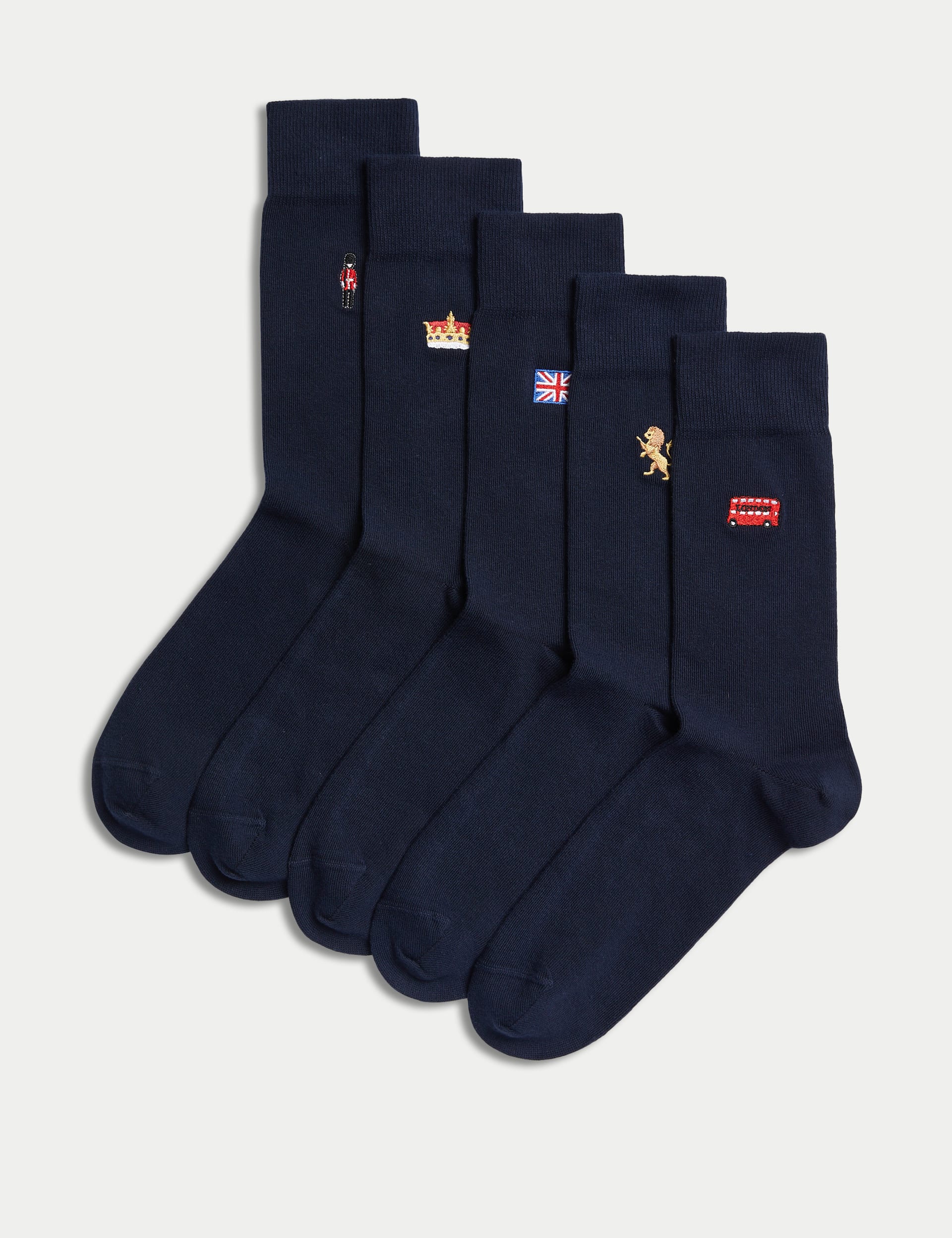 M&S Collection Men's 5pk Cool & Fresh British Cotton Rich Socks - 6-8.5 - Navy Mix, Navy Mix