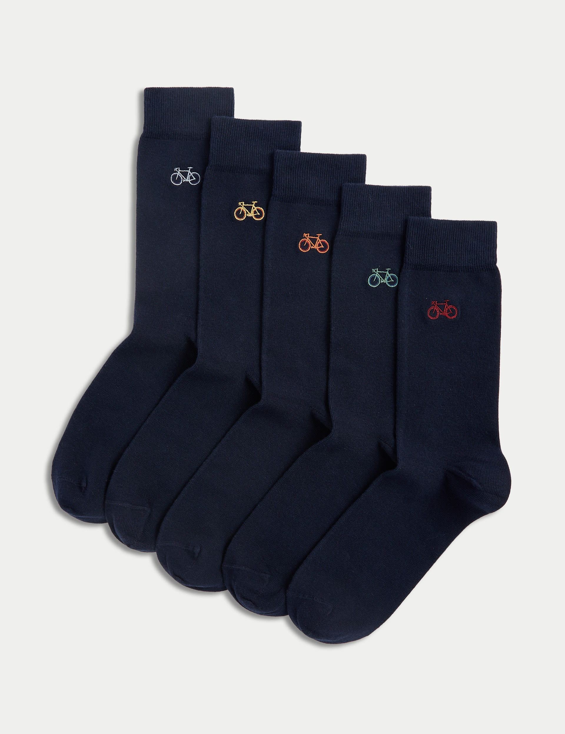 M&S Collection Men's 5pk Cool & Fresh Bicycle Cotton Rich Socks - 6-8.5 - Navy Mix, Navy Mix