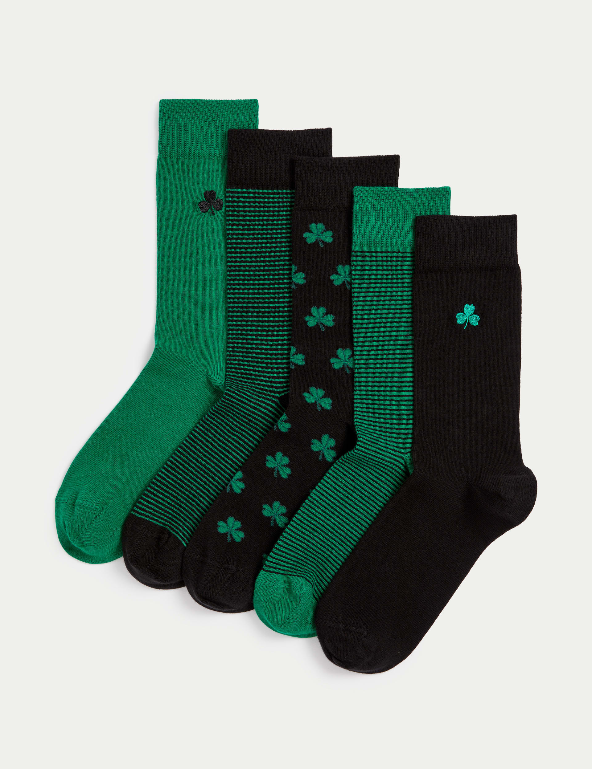 M&S Collection Men's 5pk Cool & Fresh St Patricks Cotton Rich Socks - 9-12 - Green Mix, Green Mix