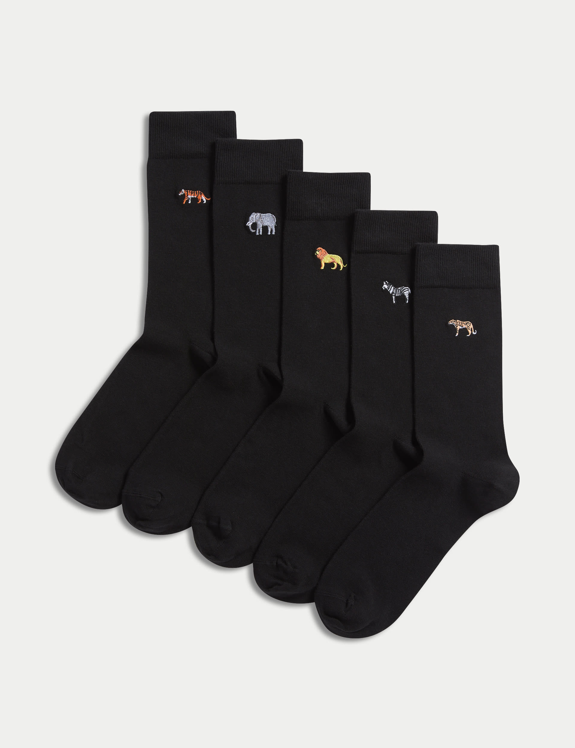 M&S Collection Men's 5pk Cool & Fresh™ Embroidered Socks - 9-12 - Black Mix, Black Mix