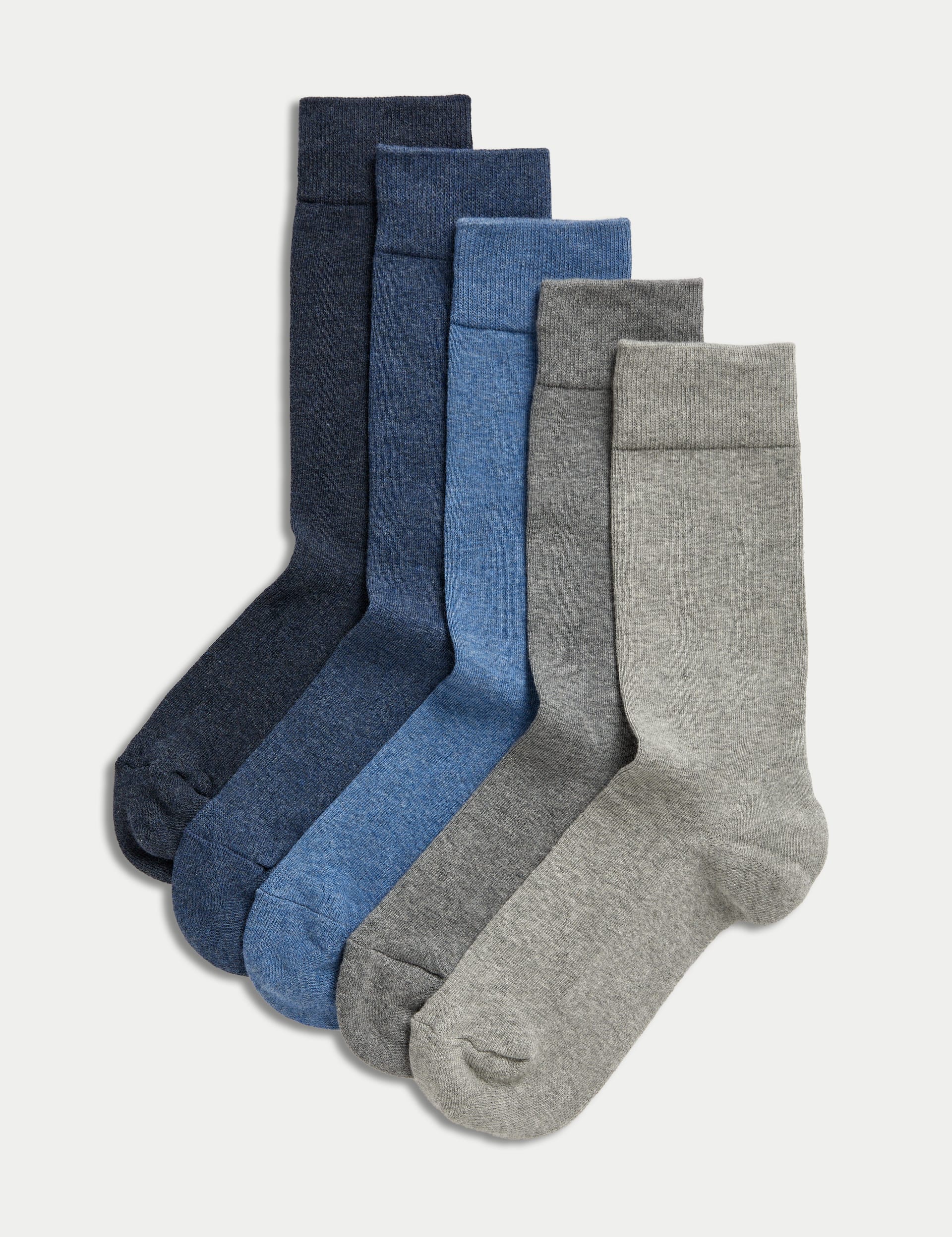 M&S Collection Men's 5pk Cool & Fresh Cushioned Socks - 9-12 - Blue Mix, Black,Blue Mix,Dark Navy,W