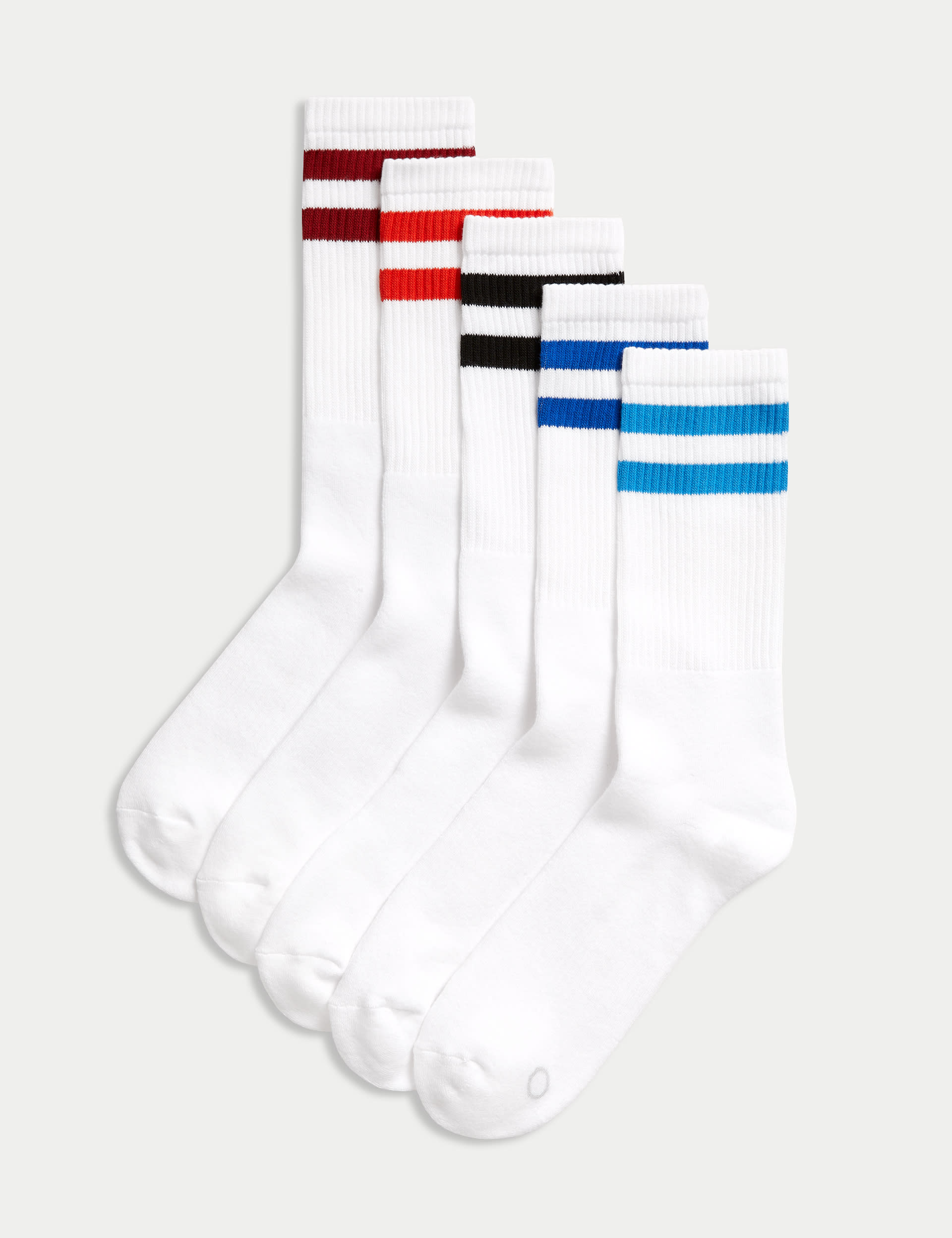 Goodmove Men's 5pk Striped Cotton Rich Cushioned Sports Socks - 9-12 - White Mix, White Mix