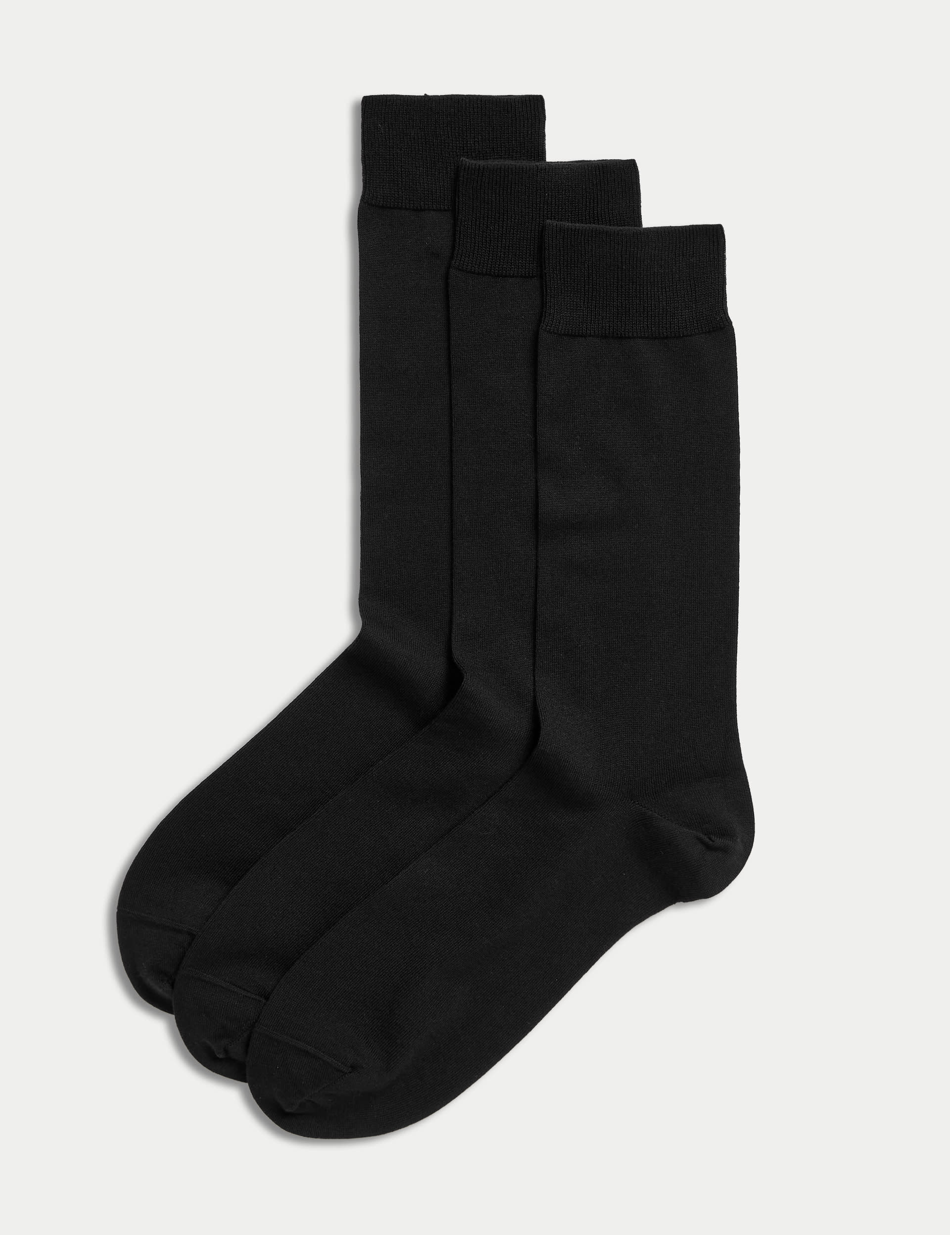 M&S Sartorial Men's 3pk Luxury Egyptian Cotton Rich Socks - 6-8.5 - Black, Black,Beige,Dark Navy