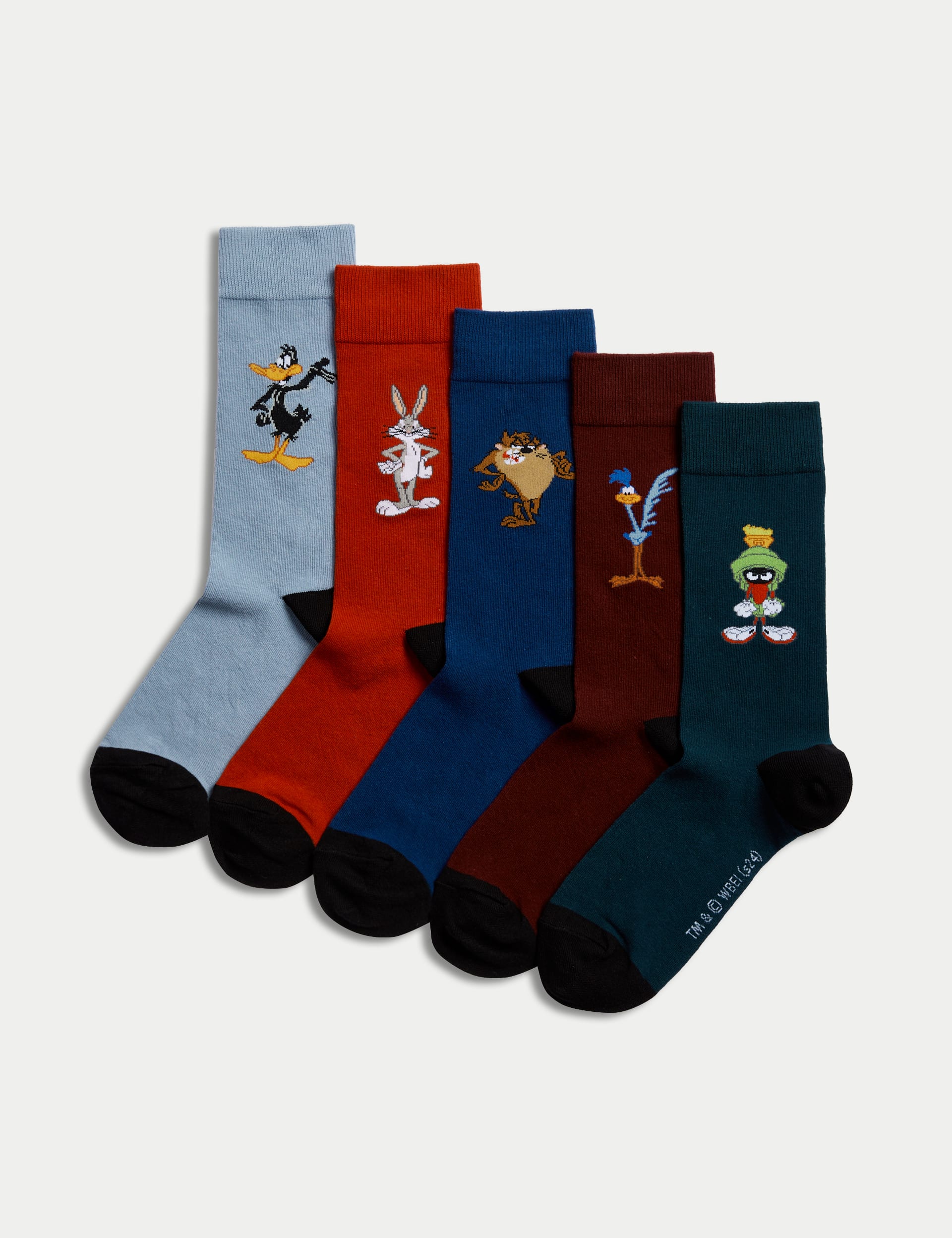 M&S Collection Men's 5pk Looney Tunes Cotton Rich Socks - 12-14 - Multi, Multi