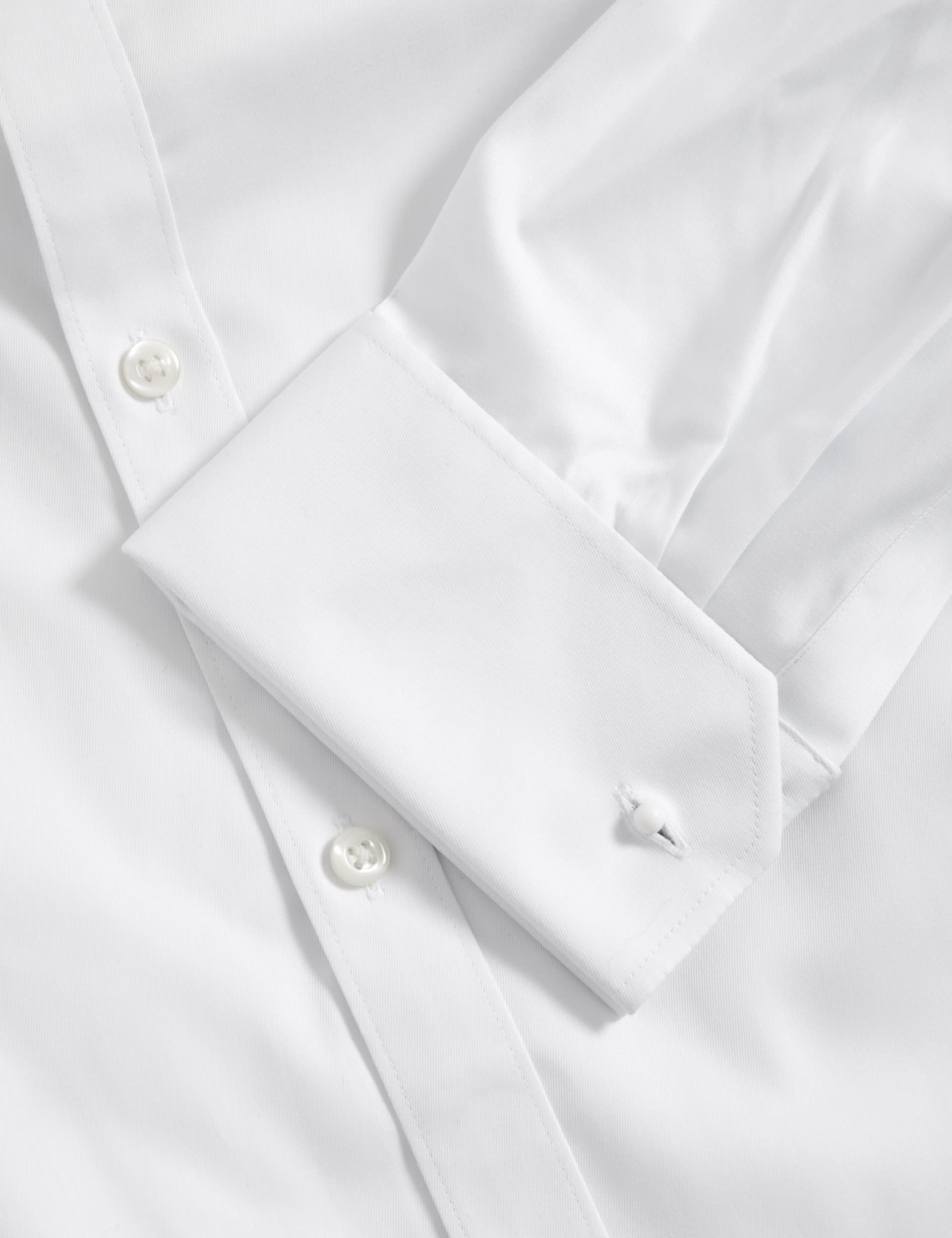 M&S Collection Men's Slim Fit Pure Cotton Double Cuff Shirt - 16 - White, White