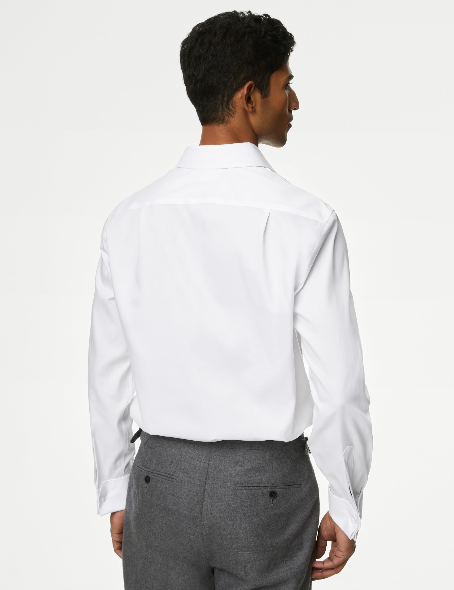 M&S Collection Men's Regular Fit Pure Cotton Double Cuff Twill Shirt - 18 - White, White