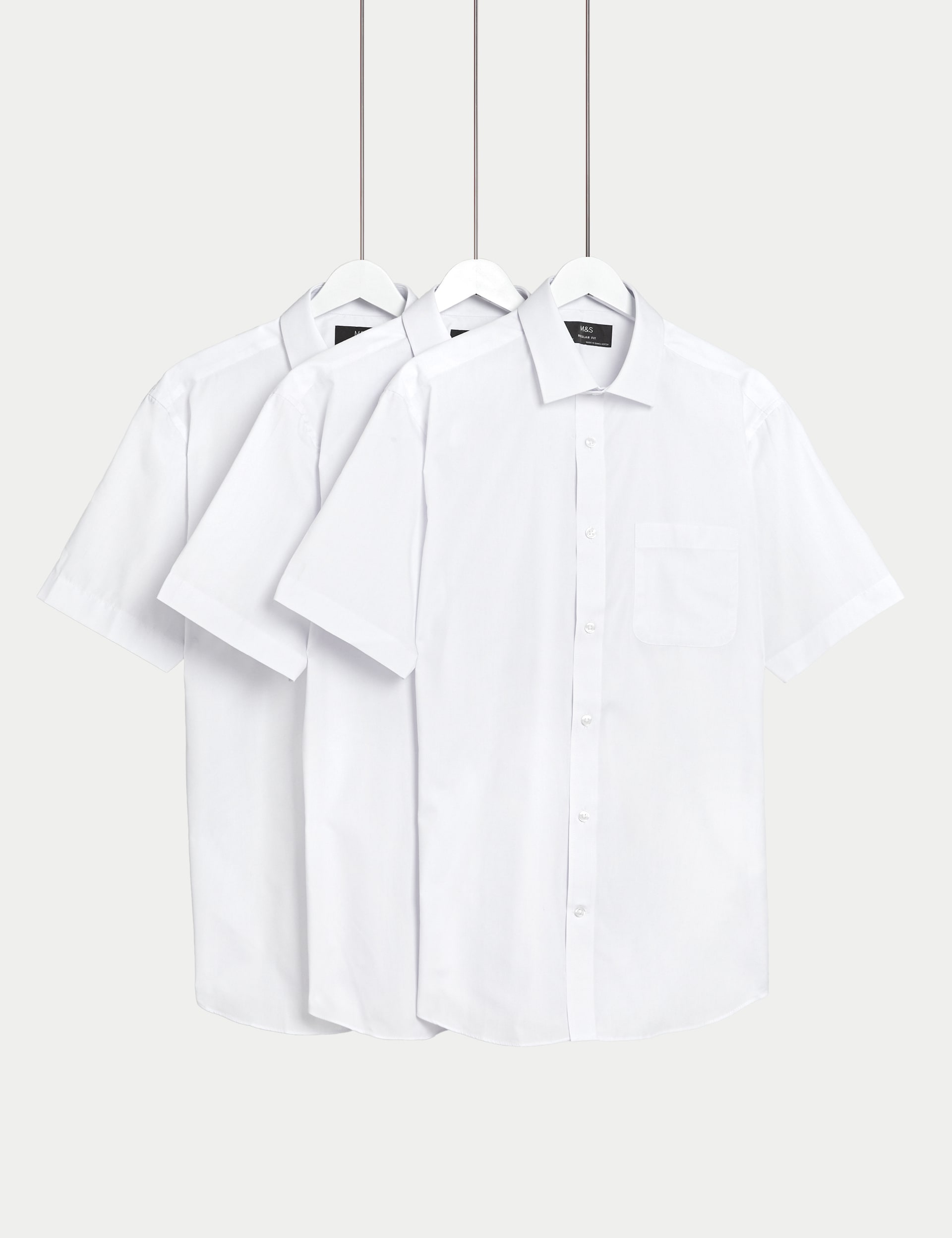 M&S Collection Men's 3pk Regular Fit Easy Iron Short Sleeve Shirts - 17.5 - White, White