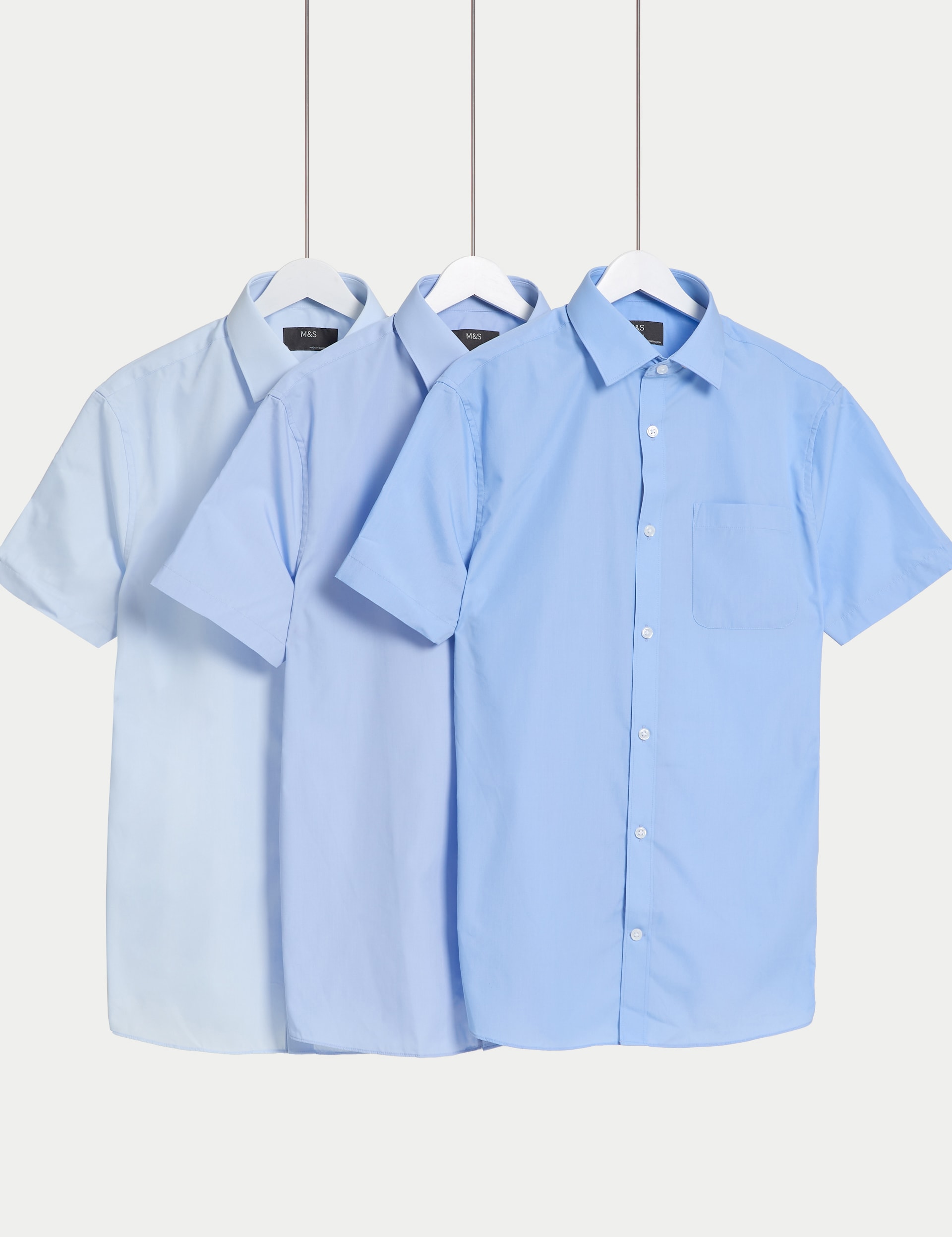 M&S Collection Men's 3pk Slim Fit Easy Iron Short Sleeve Shirts - 16.5 - Blue, Blue