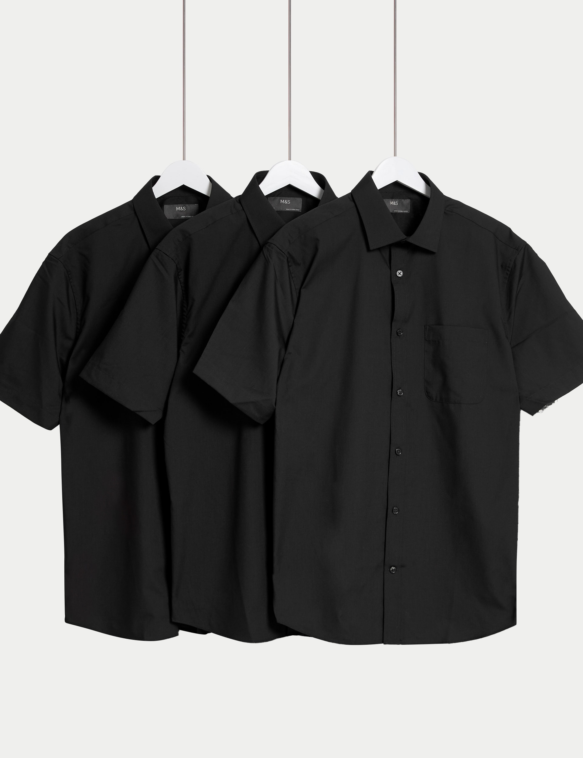 M&S Collection Men's 3pk Regular Fit Easy Iron Short Sleeve Shirts - 18.5 - Black, Black