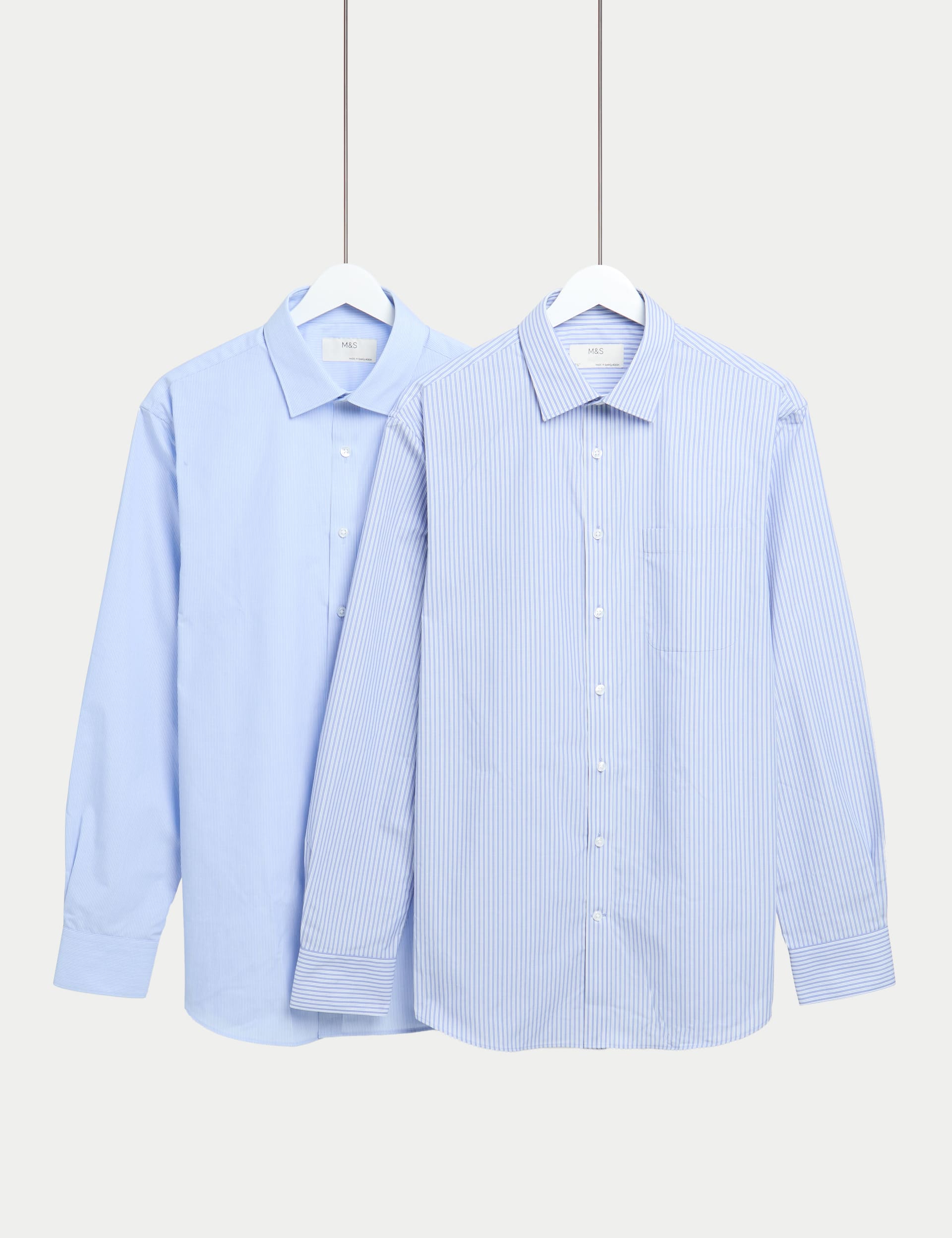 M&S Collection Men's 2 Pack Regular Fit Easy Iron Striped Shirts - 16.5 - Blue Mix, Blue Mix