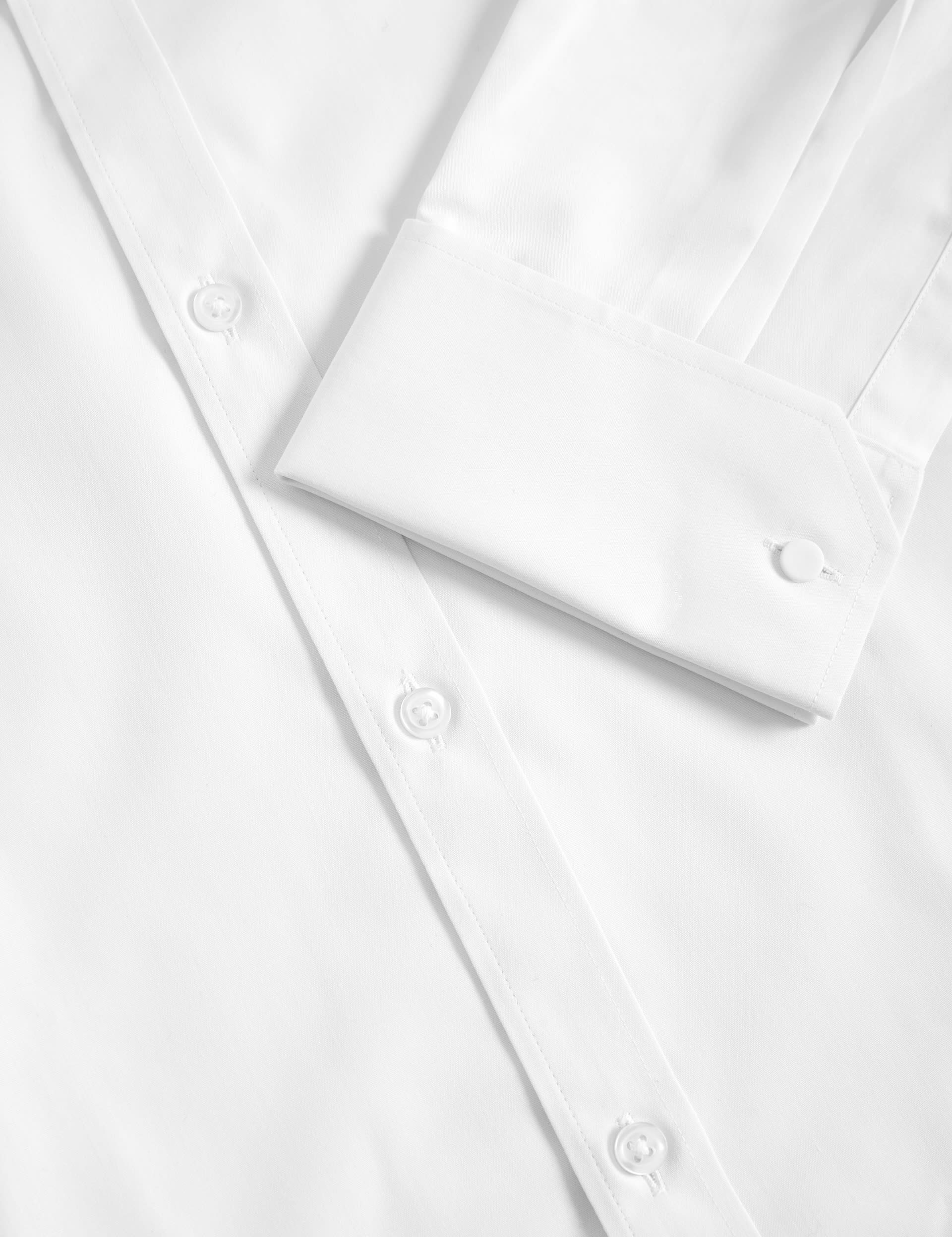 M&S Collection Men's Slim Fit Cotton Blend Double Cuff Shirt - 16 - White, White