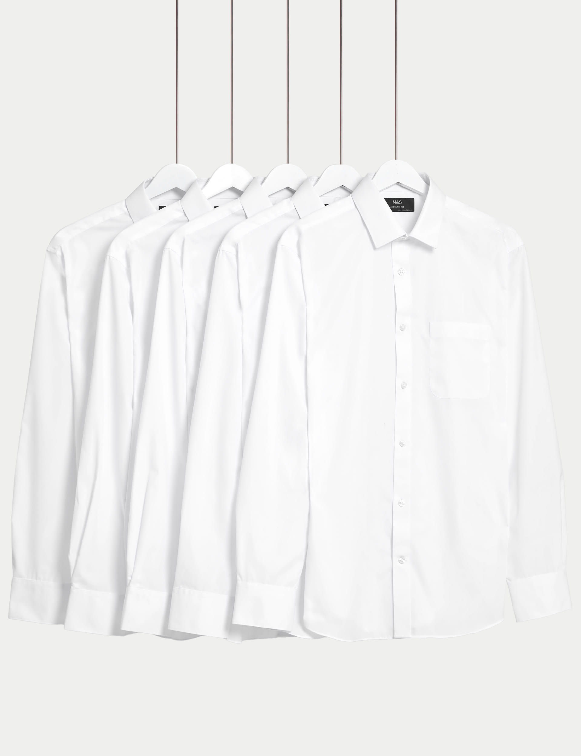 M&S Collection Men's 5pk Regular Fit Easy Iron Long Sleeve Shirts - 16.5 - White Mix, White Mix