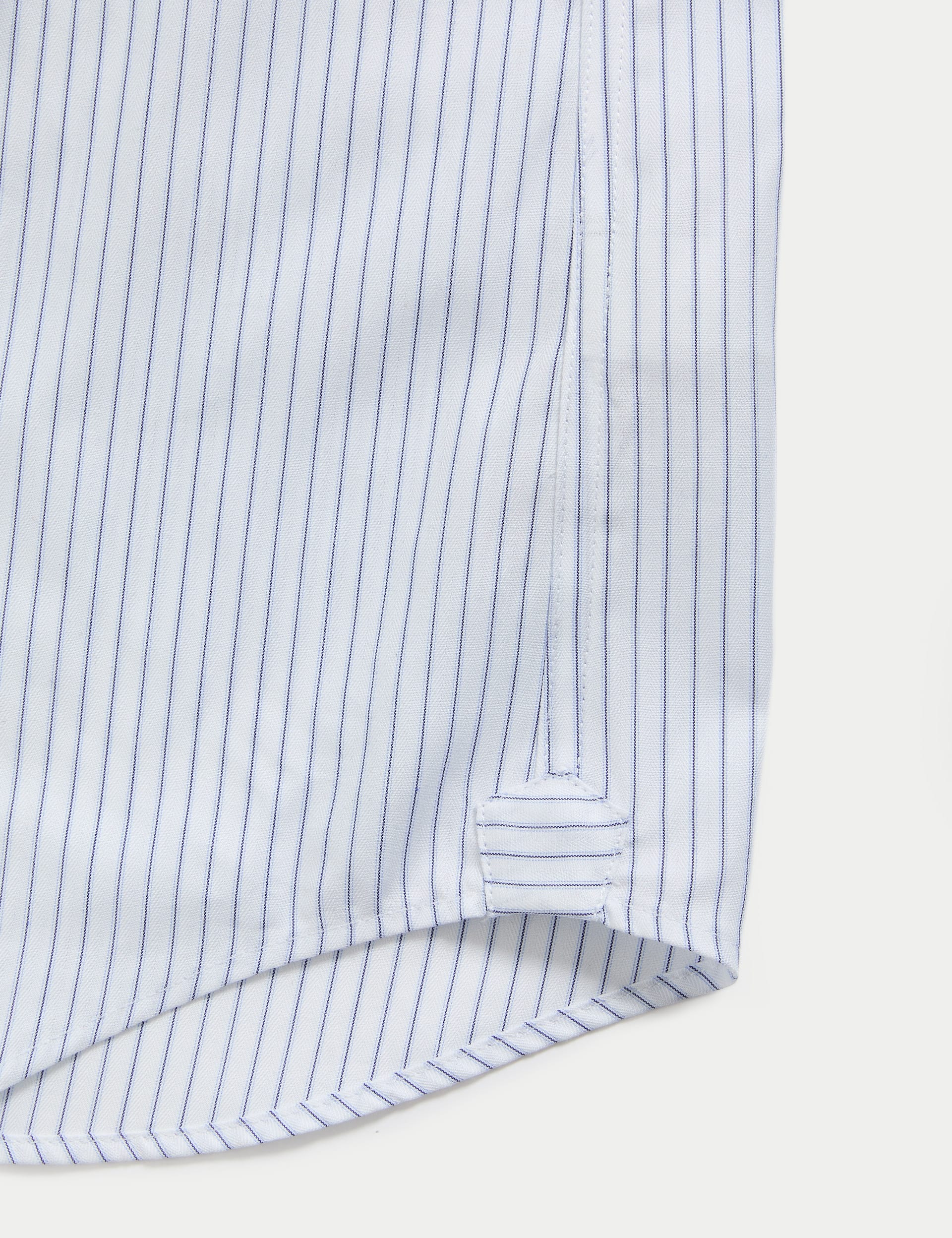 M&S Sartorial Men's Slim Fit Luxury Cotton Striped Shirt - 16.5 - White/Med Blue, White/Med Blue