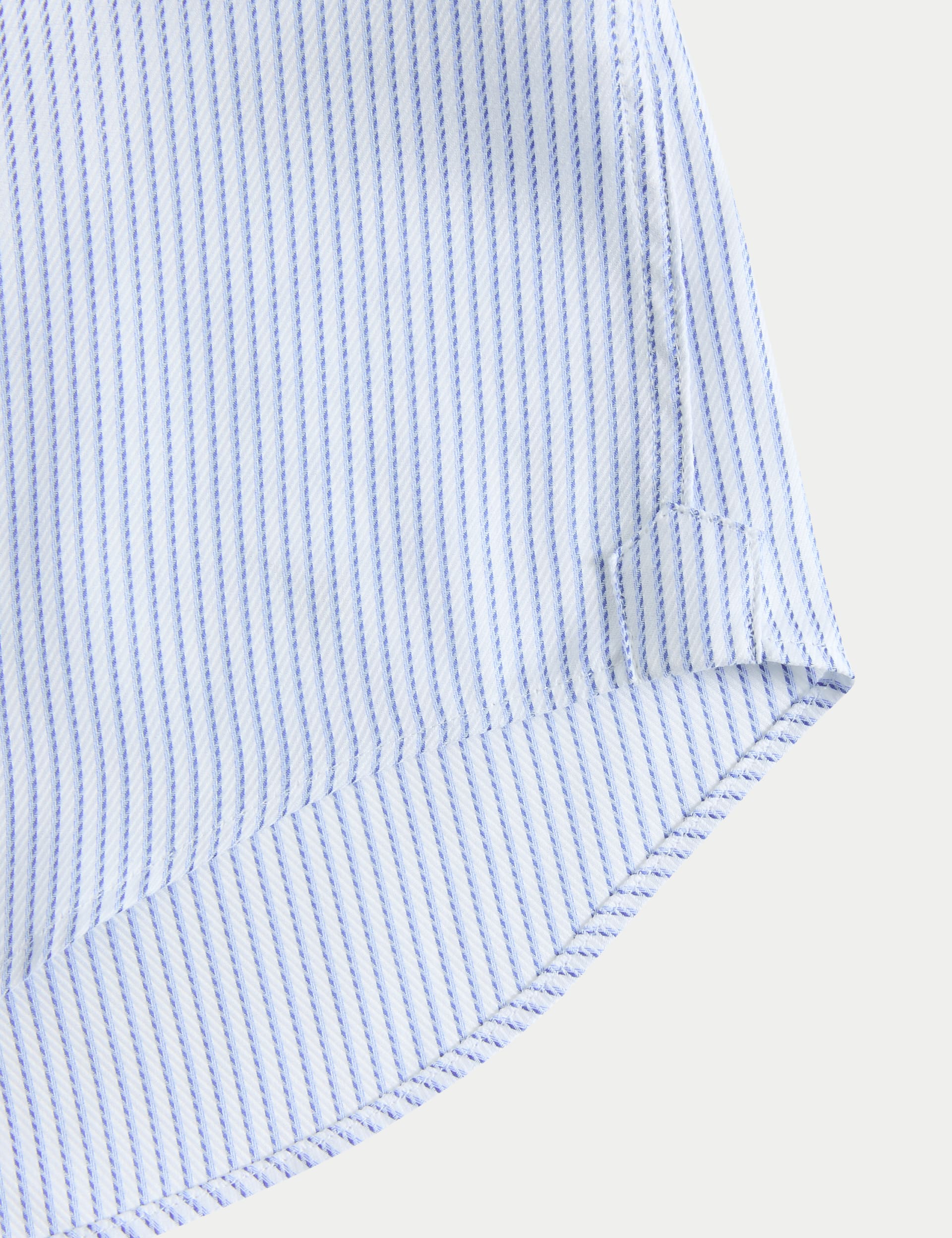 M&S Sartorial Men's Slim Fit Luxury Cotton Striped Shirt - 17 - Blue, Blue,Neutral