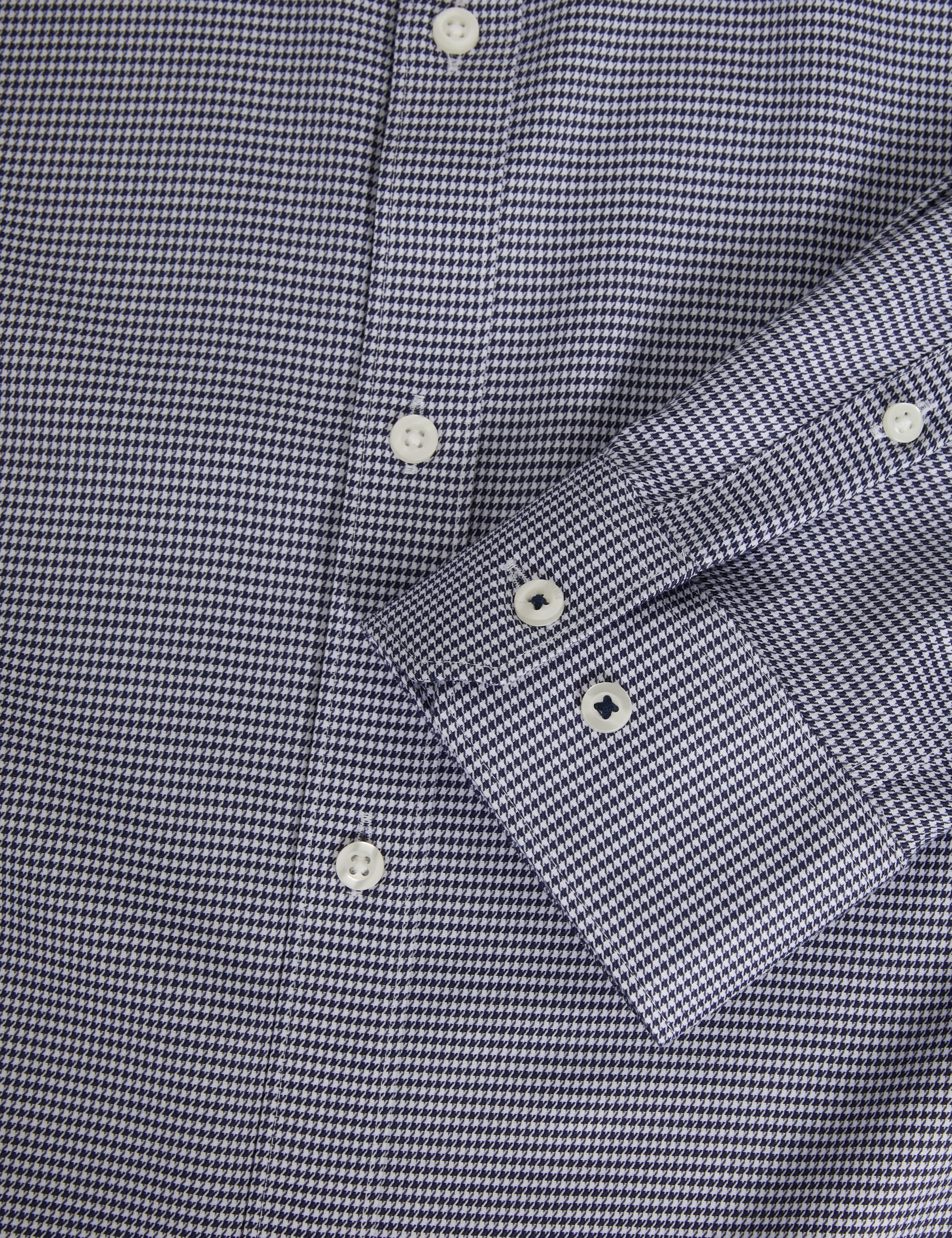 M&S Collection Men's Regular Fit Non Iron Pure Cotton Houndstooth Shirt - M - Navy Mix, Navy Mix