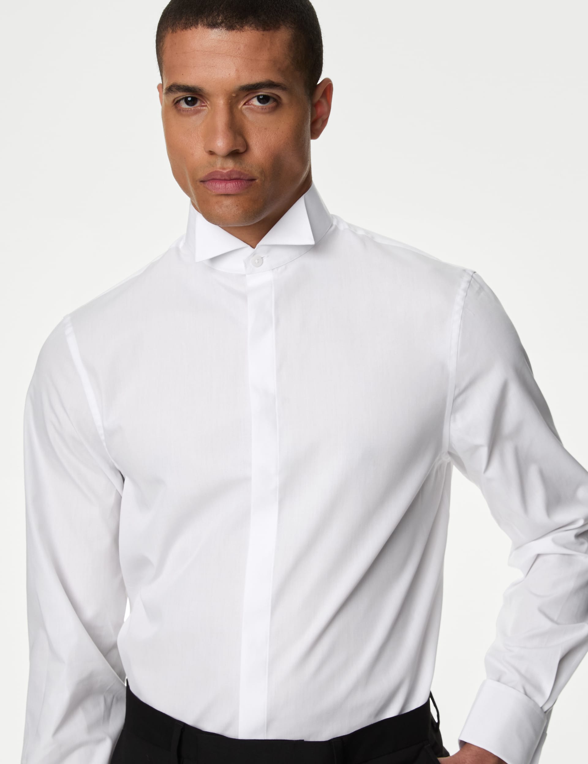 M&S Collection Men's Regular Fit Cotton Blend Dress Shirt - 16.5 - White, White,Black