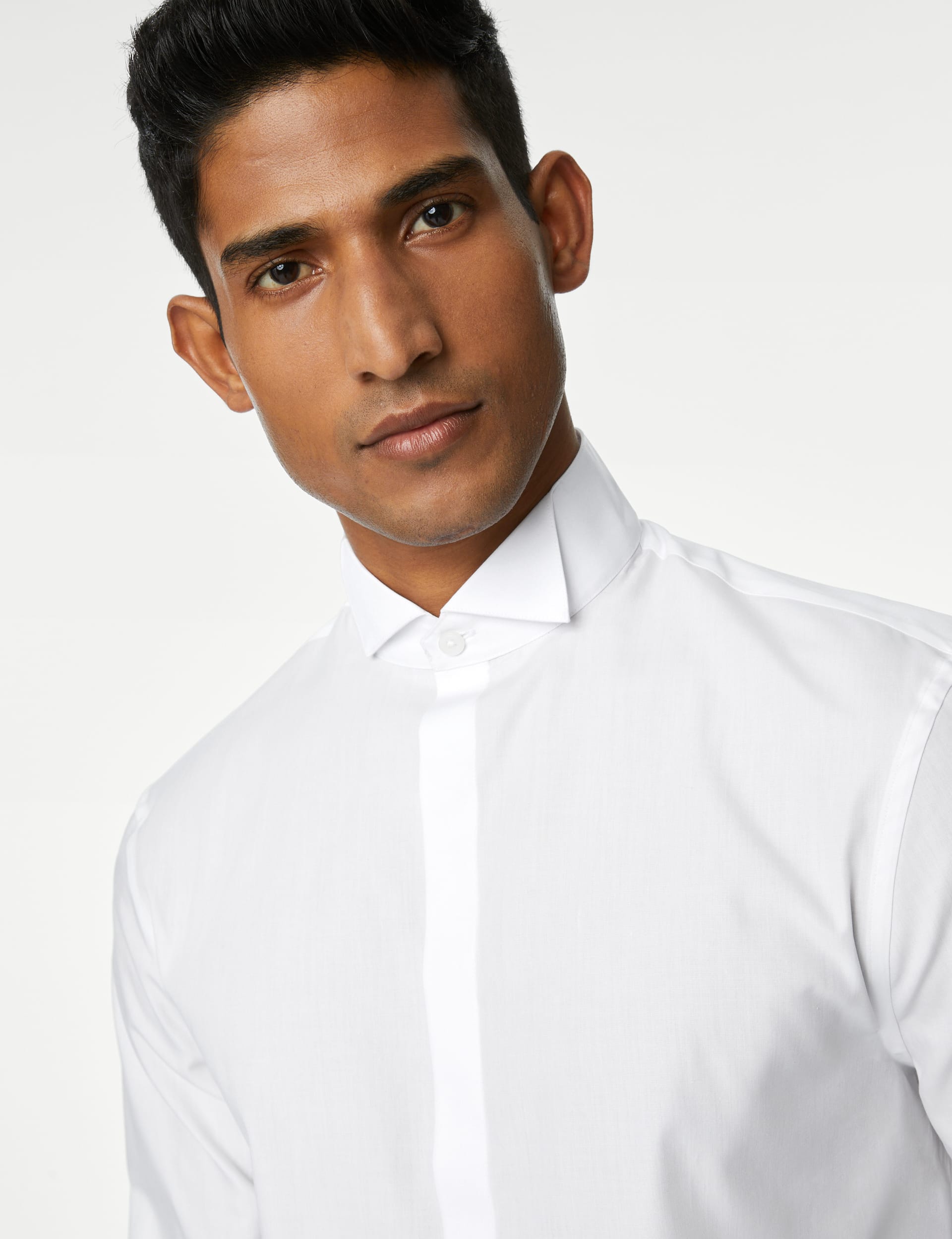 M&S Collection Men's Slim Fit Cotton Blend Dress Shirt - 16 - White, White,Black