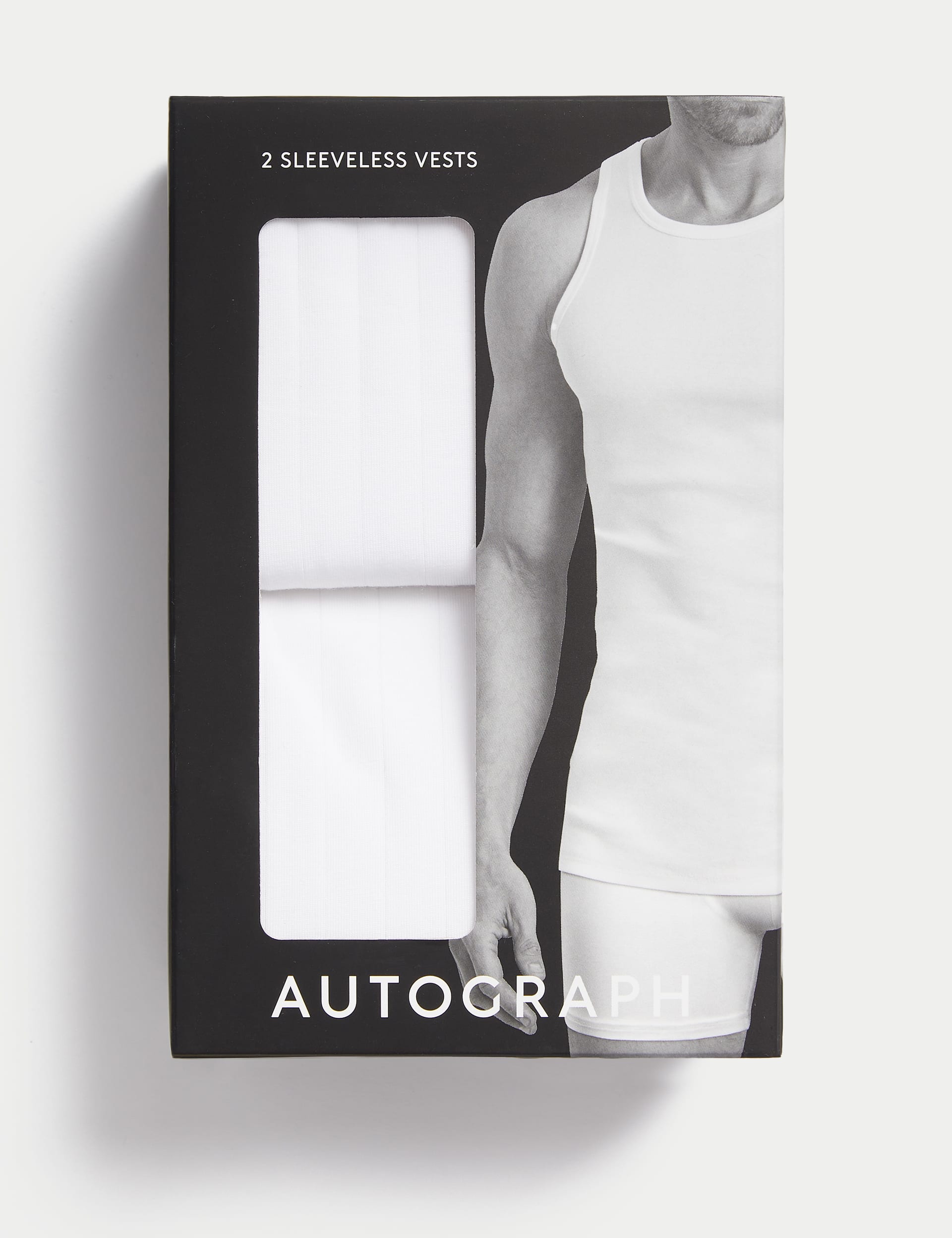 Autograph Men's 2 Pack Supima® Cotton Drop Needle Sleeveless Vest Box - White, White/Black,Grey Marl,White,Black