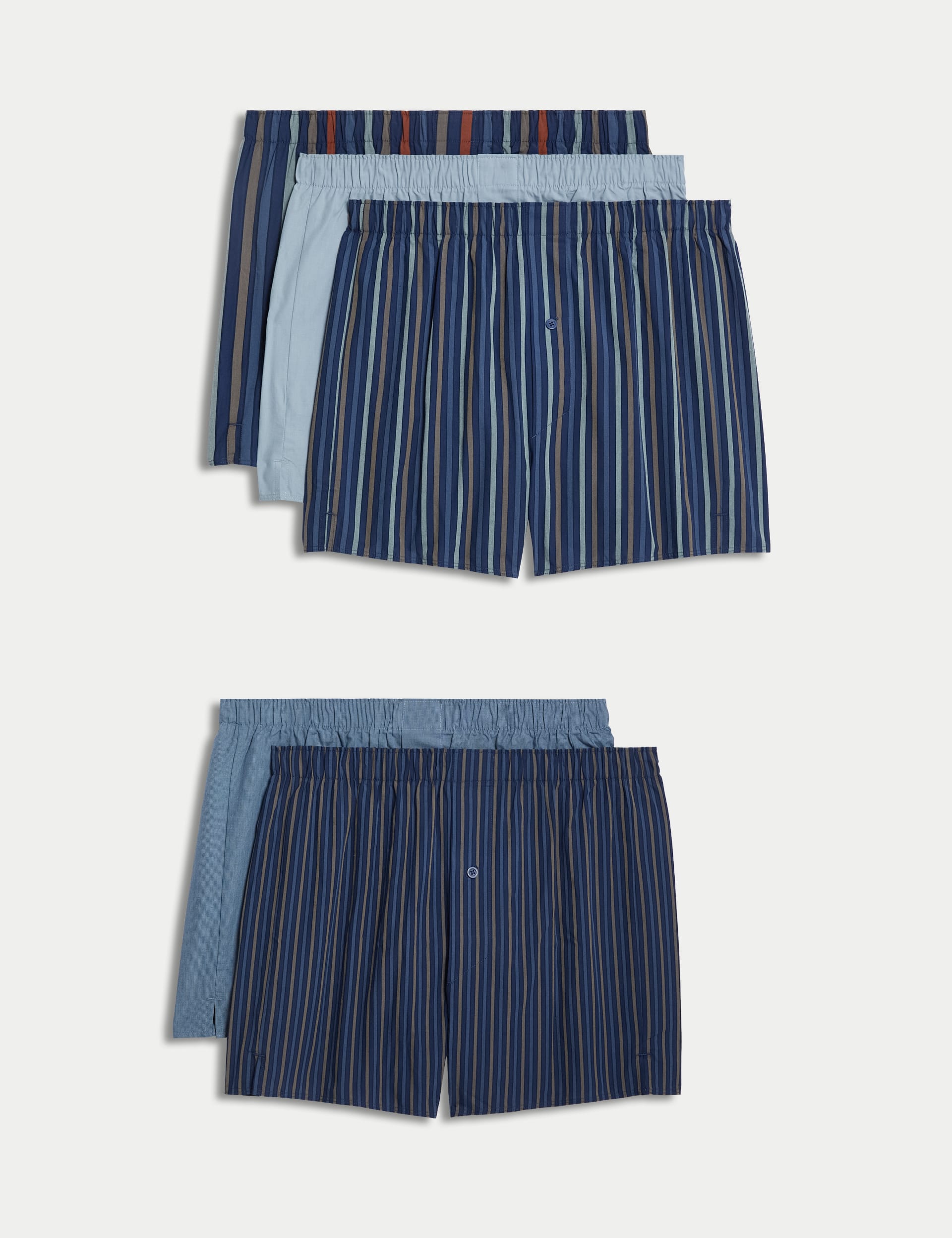 M&S Collection Men's 5pk Pure Cotton Striped Woven Boxers - L - Blue Mix, Blue Mix