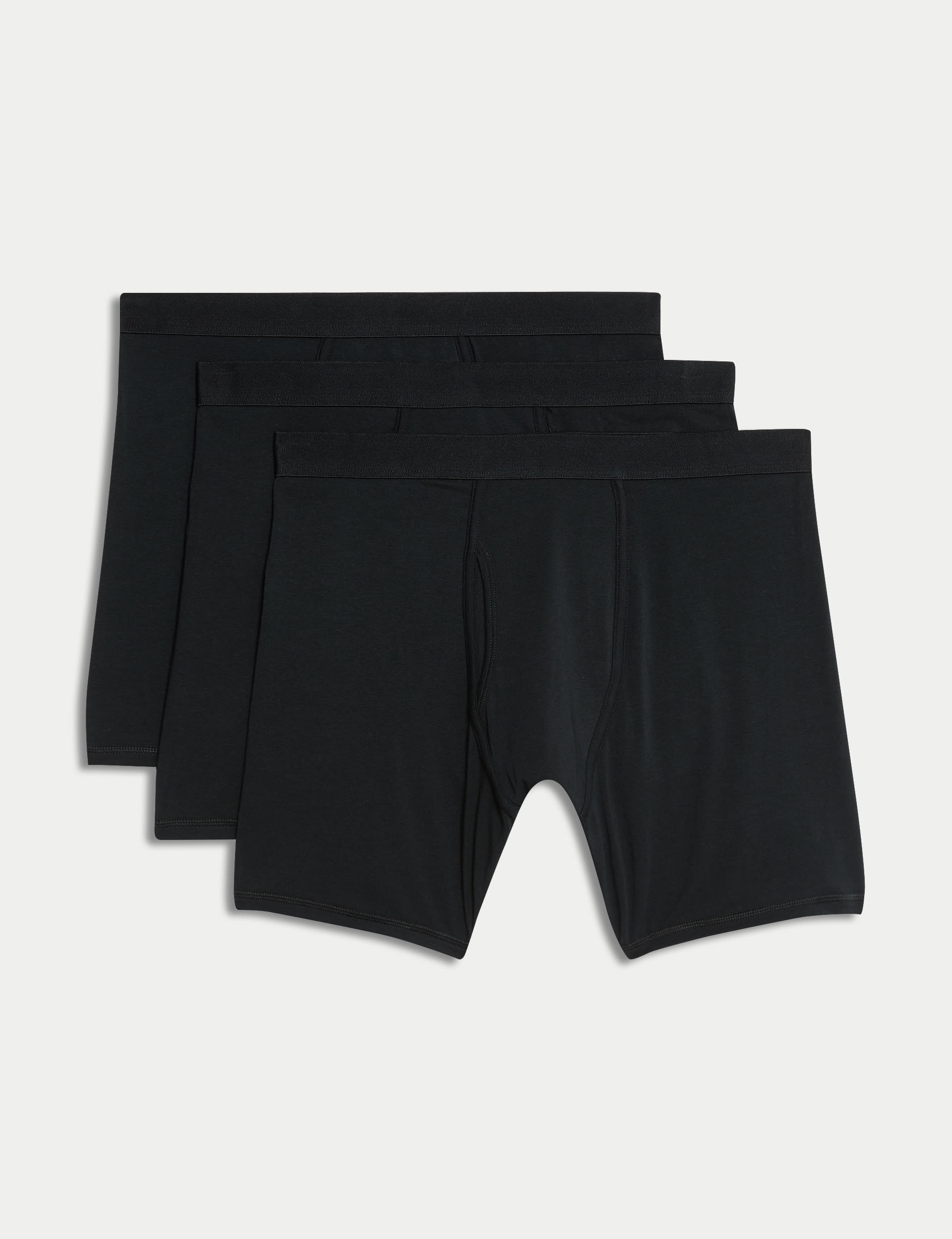 M&S Collection Men's 3pk Cotton Rich Cool & Fresh Longer Length Trunks - Black, Black