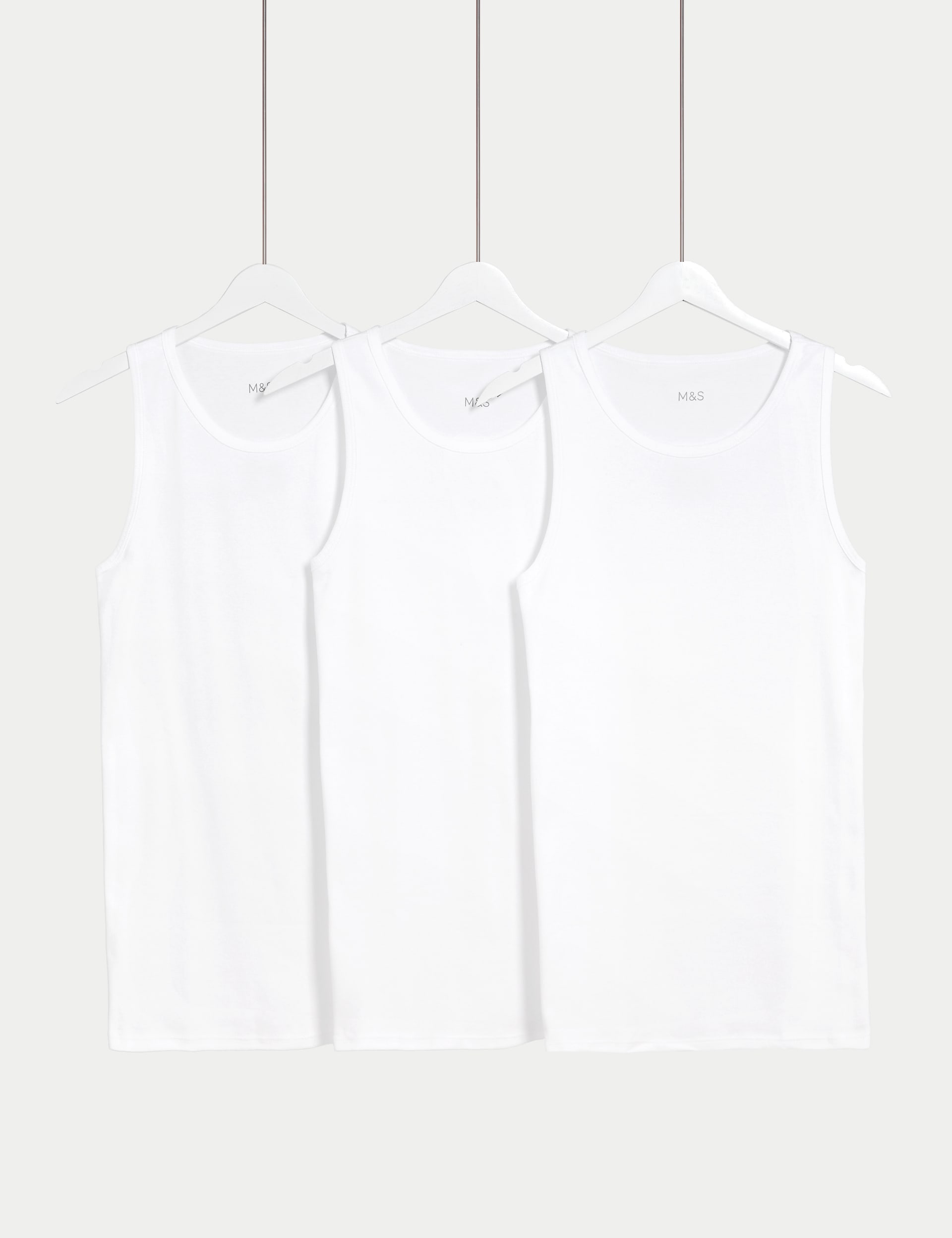 M&S Collection Men's 3pk Essential Cotton Sleeveless Vests - M - White, White