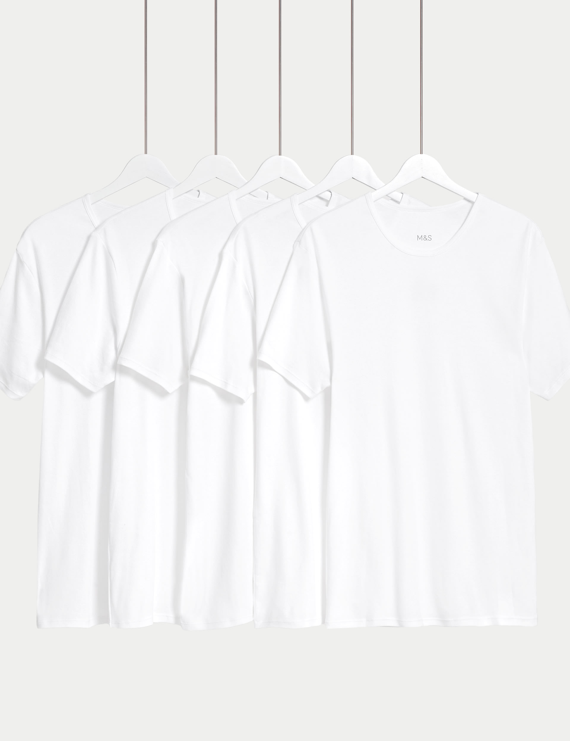 M&S Collection Men's 5pk Essential Cotton T-Shirt Vests - White, White