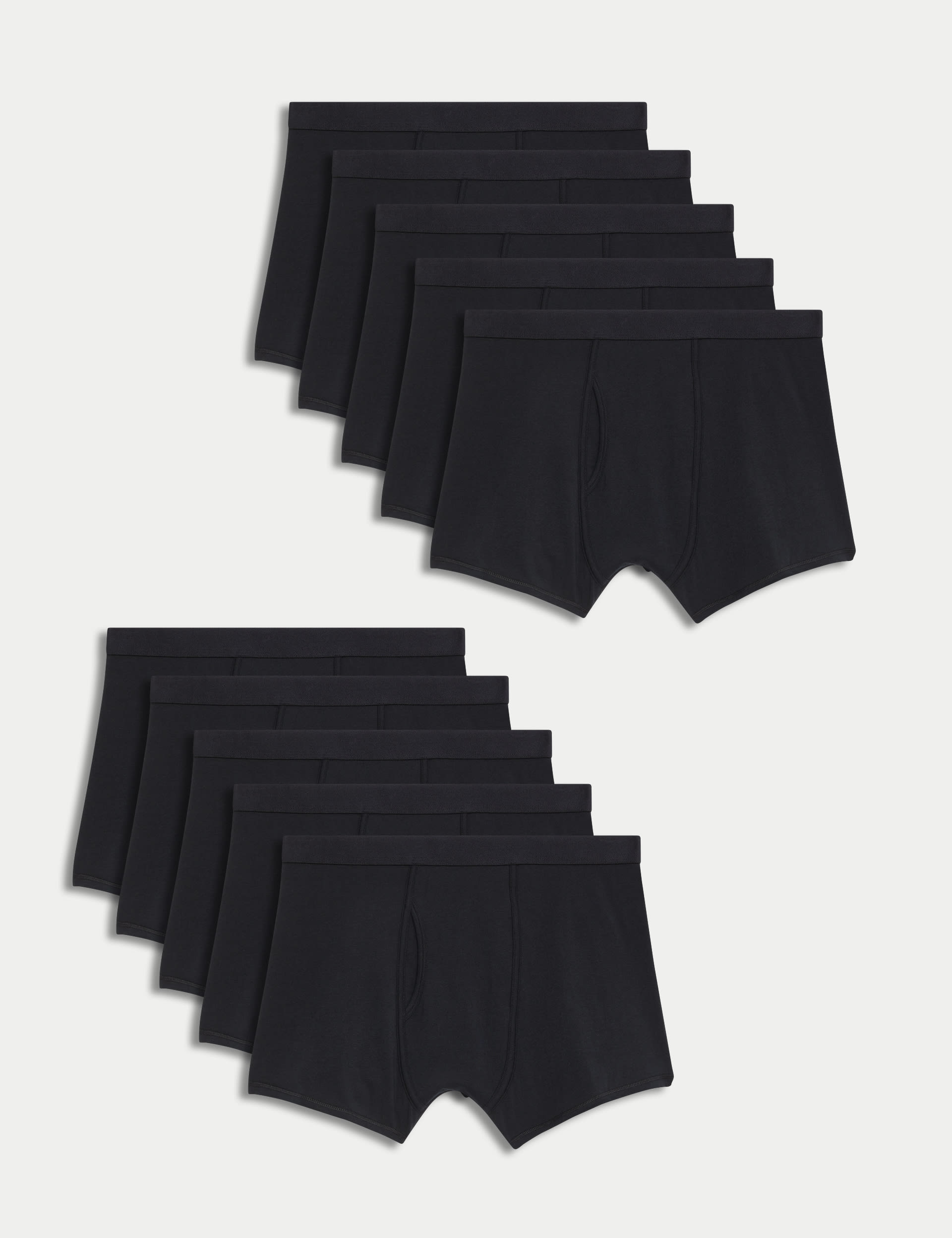 M&S Collection Men's 10pk Cotton Rich Cool & Fresh™ Trunks - Black, Black,Denim Mix