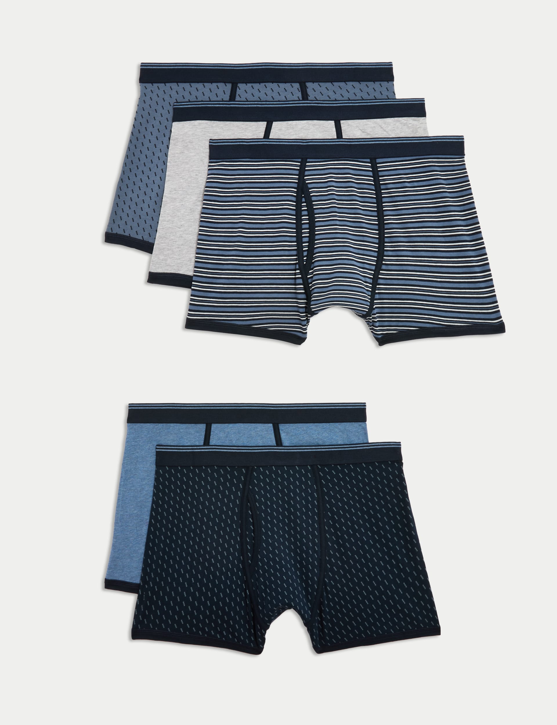 M&S Collection Men's 5pk Cotton Blend Cool & Fresh™ Trunks - M - Blue Mix, Blue Mix