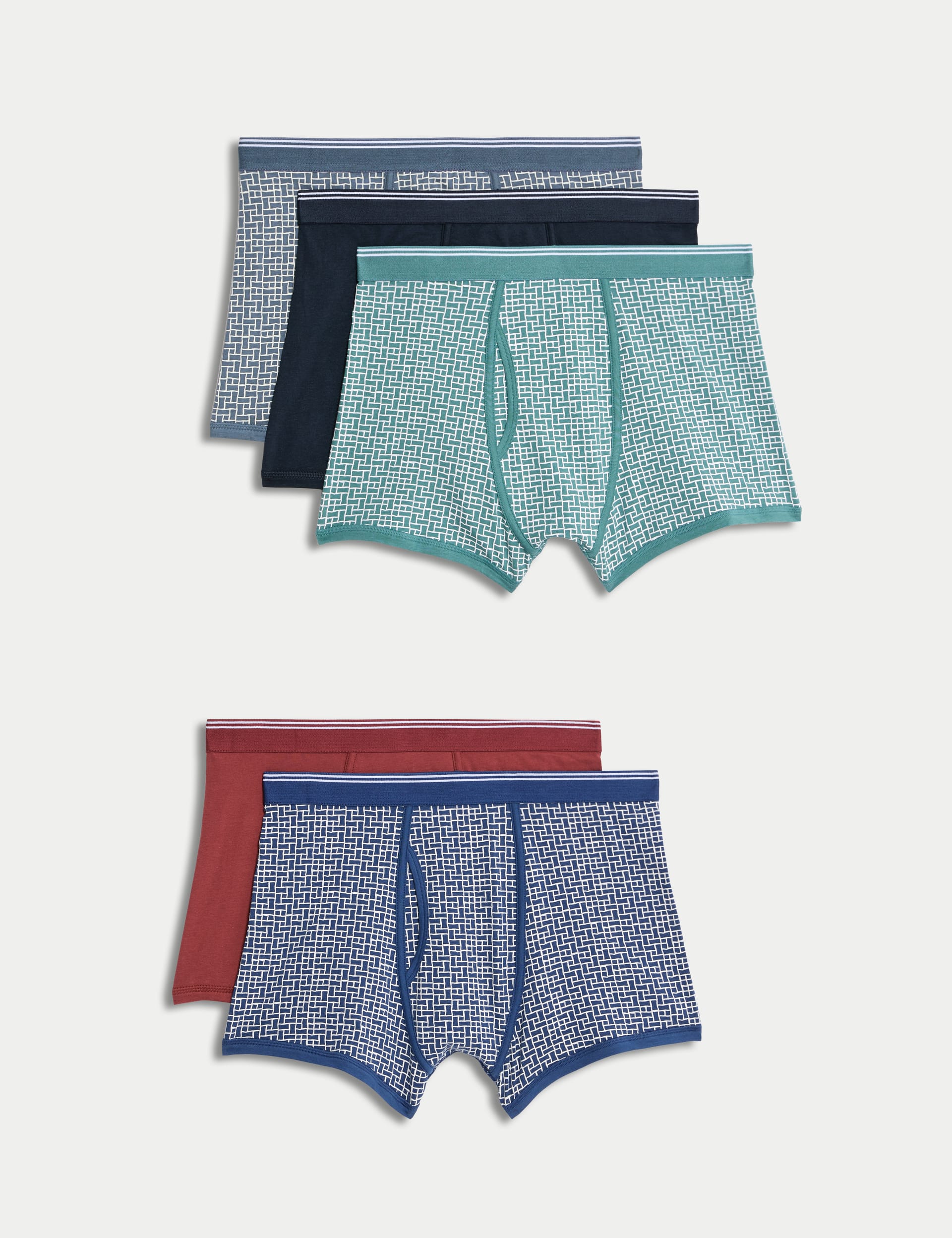 M&S Collection Men's 5pk Cotton Rich Cool & Fresh Tile Trunks - M - Multi, Multi