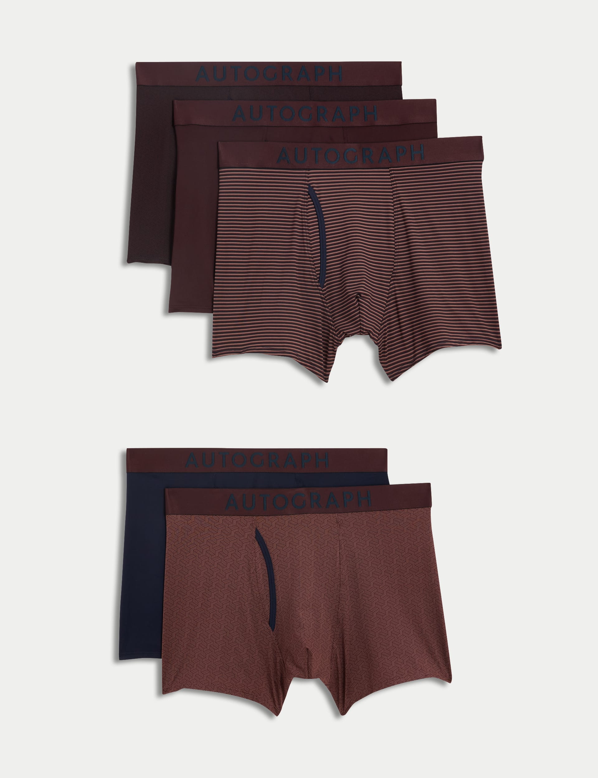 Autograph Men's 5pk Cool & Fresh™ Microskin GeoTrunks - Burgundy Mix, Burgundy Mix