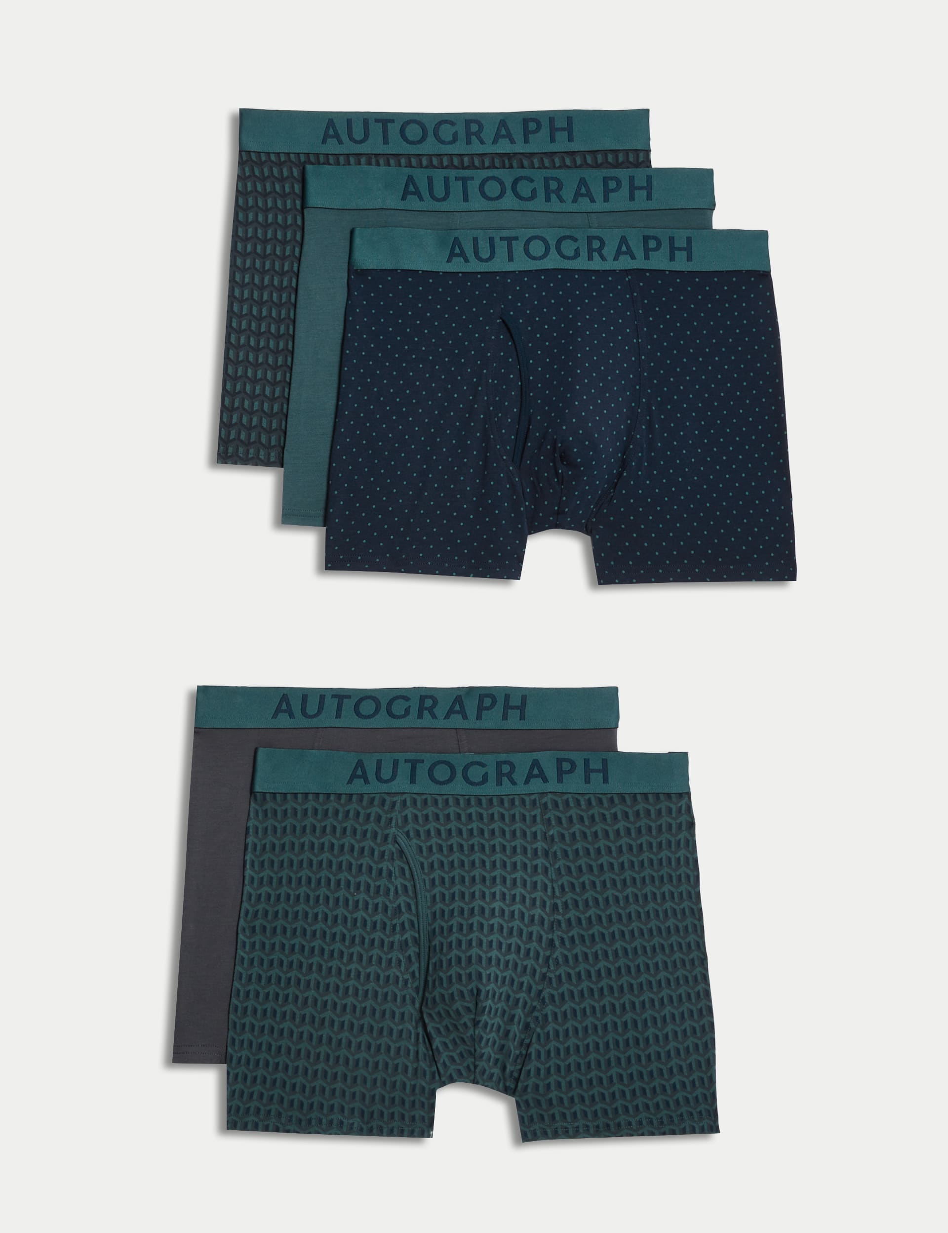 Autograph Men's Supima Cotton Blend Geometric Trunks - XL - Teal Mix, Teal Mix