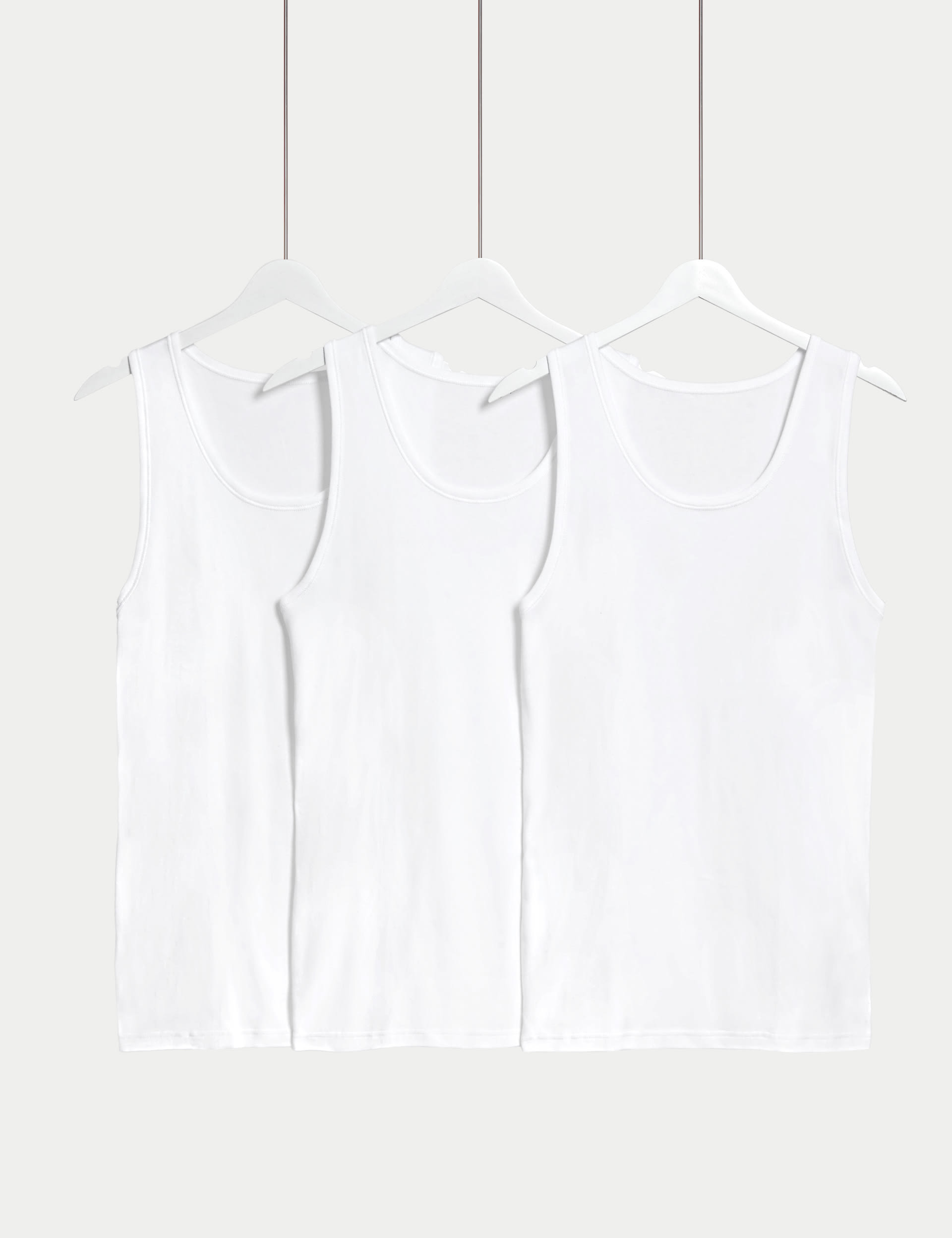 M&S Collection Men's 3pk Pure Cotton Sleeveless Vests - White, White,Black