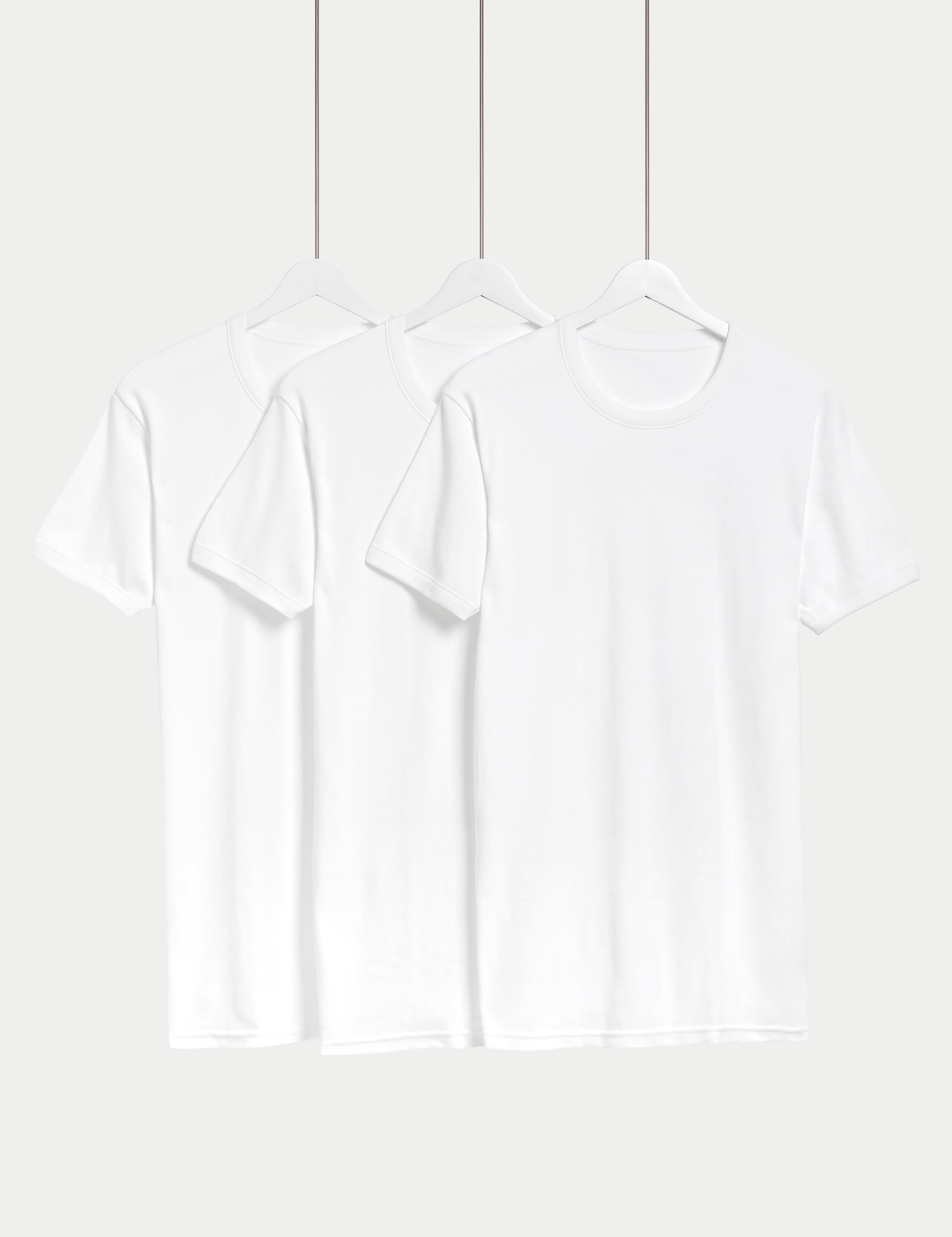 M&S Collection Men's 3pk Pure Cotton T-Shirt Vests - L - White, Black,White