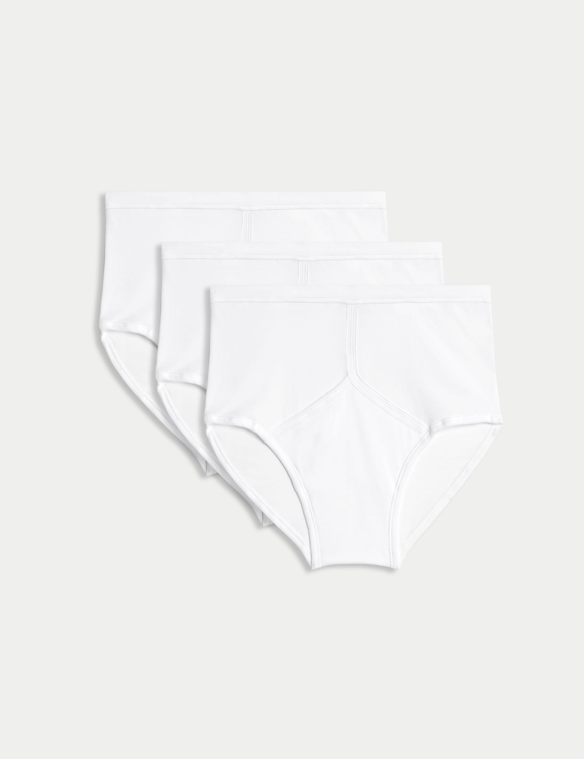 M&S Collection Men's 3pk Pure Cotton StayNew High Waist Briefs - L - White, White